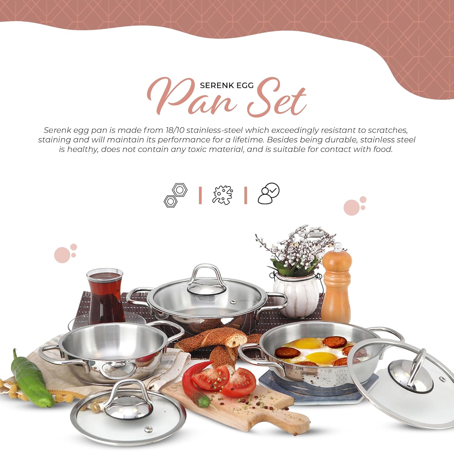 Serenk 7-Piece Stainless Steel Cookware Set for Home Use