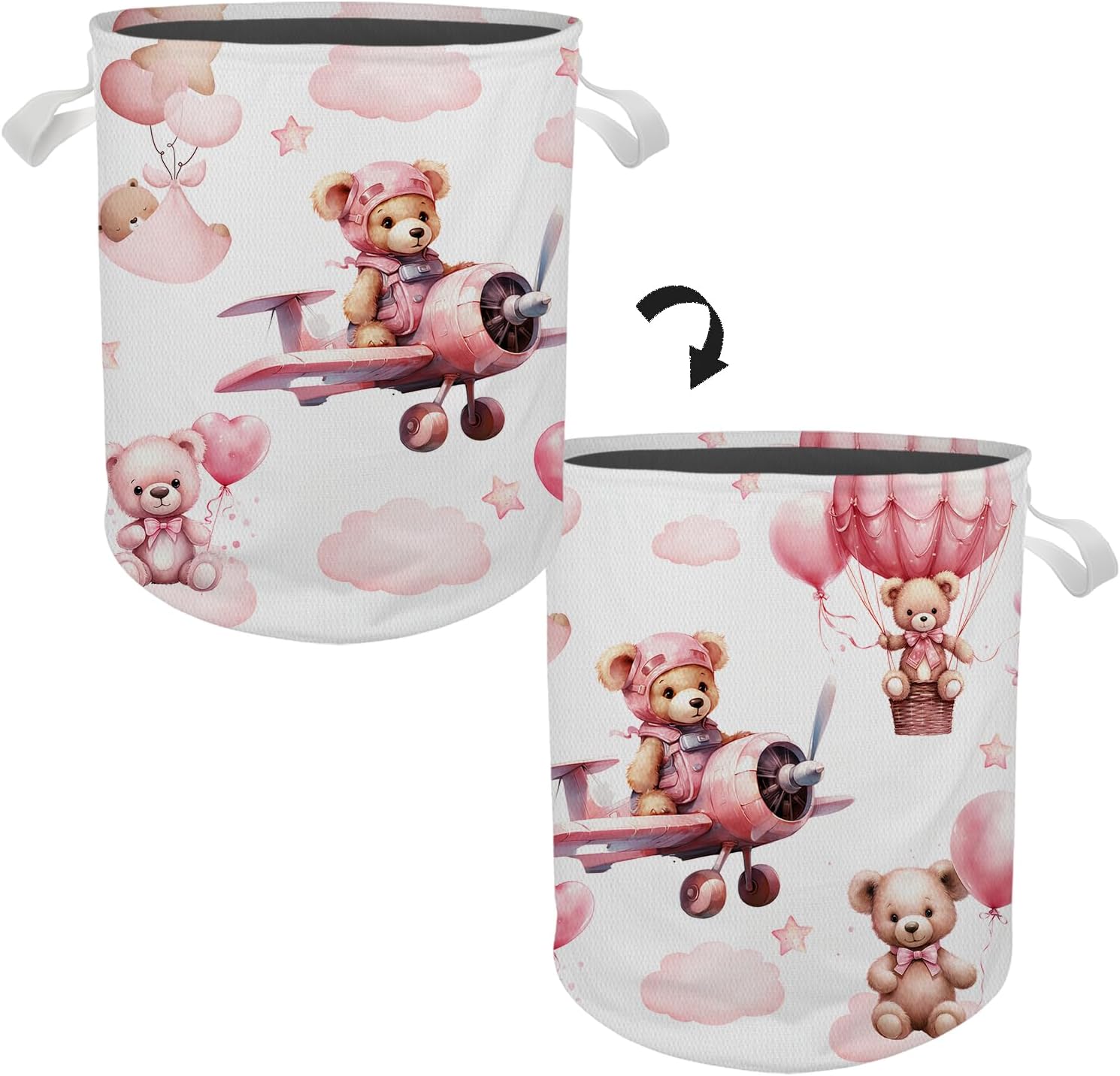 Briblaze Kids Laundry Basket with Pink Bear Design
