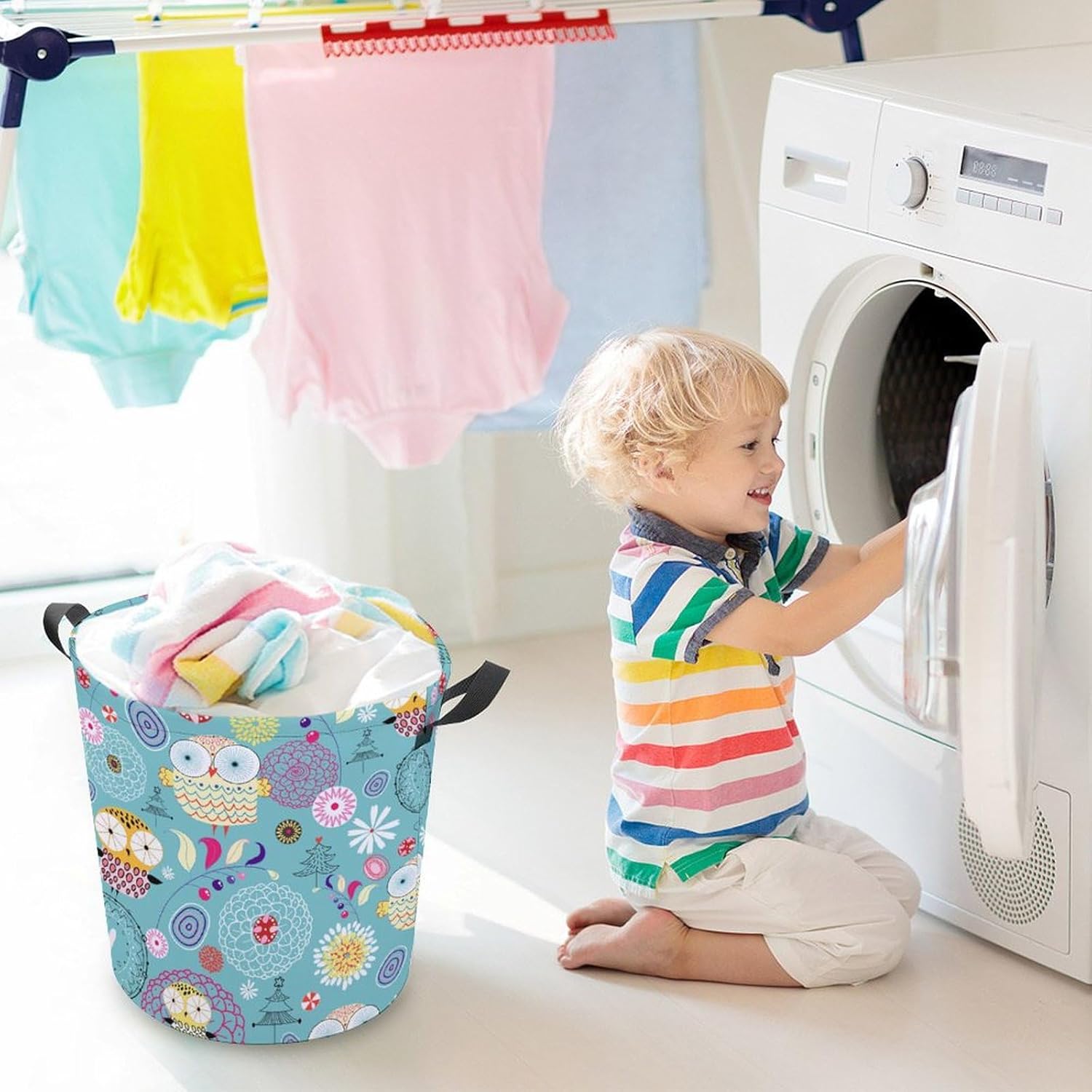 Floral Owls Folding Laundry Hamper