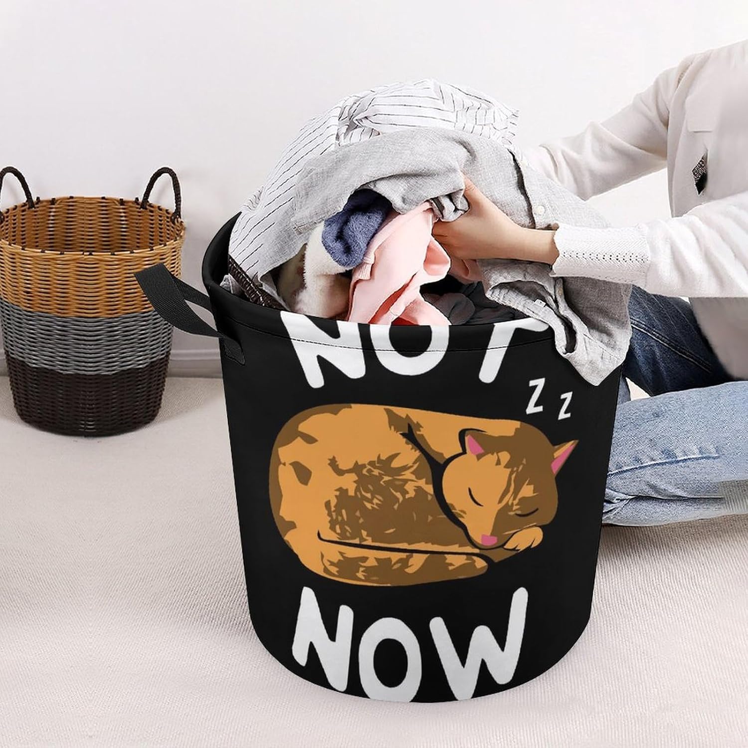 Cute Cat _lazy_ Laundry Basket Family and Travel-Friendly