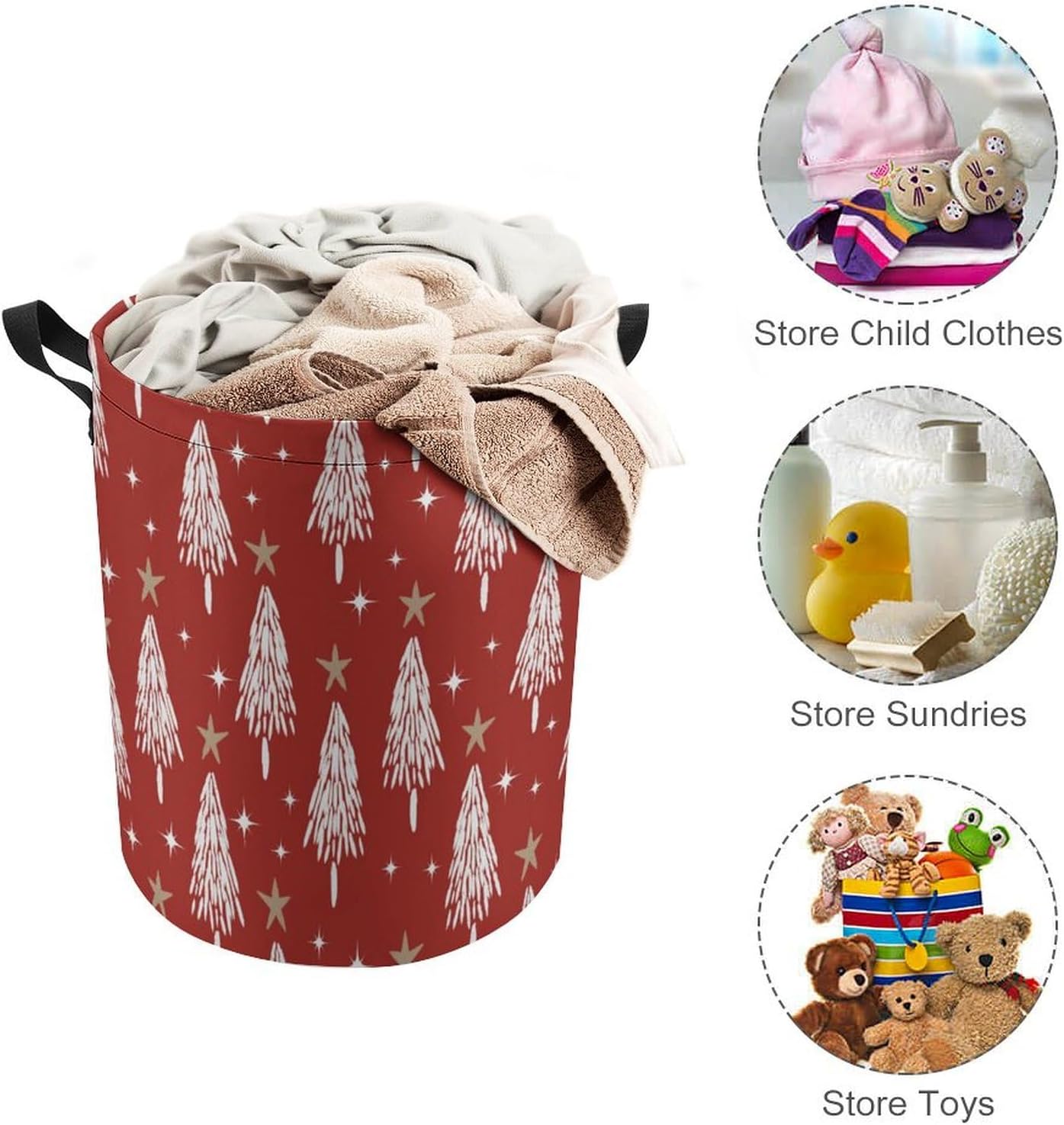 Red Christmas Trees Collapsible Star Laundry Hamper
