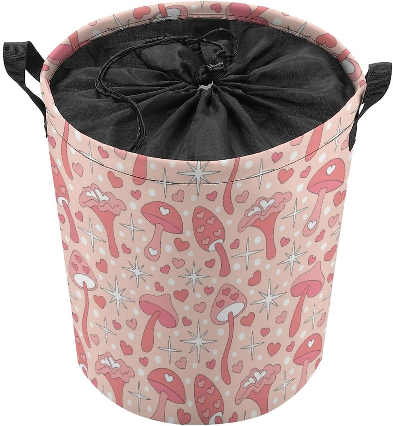 MEIKKO Vintage Pink Mushroom Laundry Basket - Retro Design Waterproof Collapsible Storage Solutions