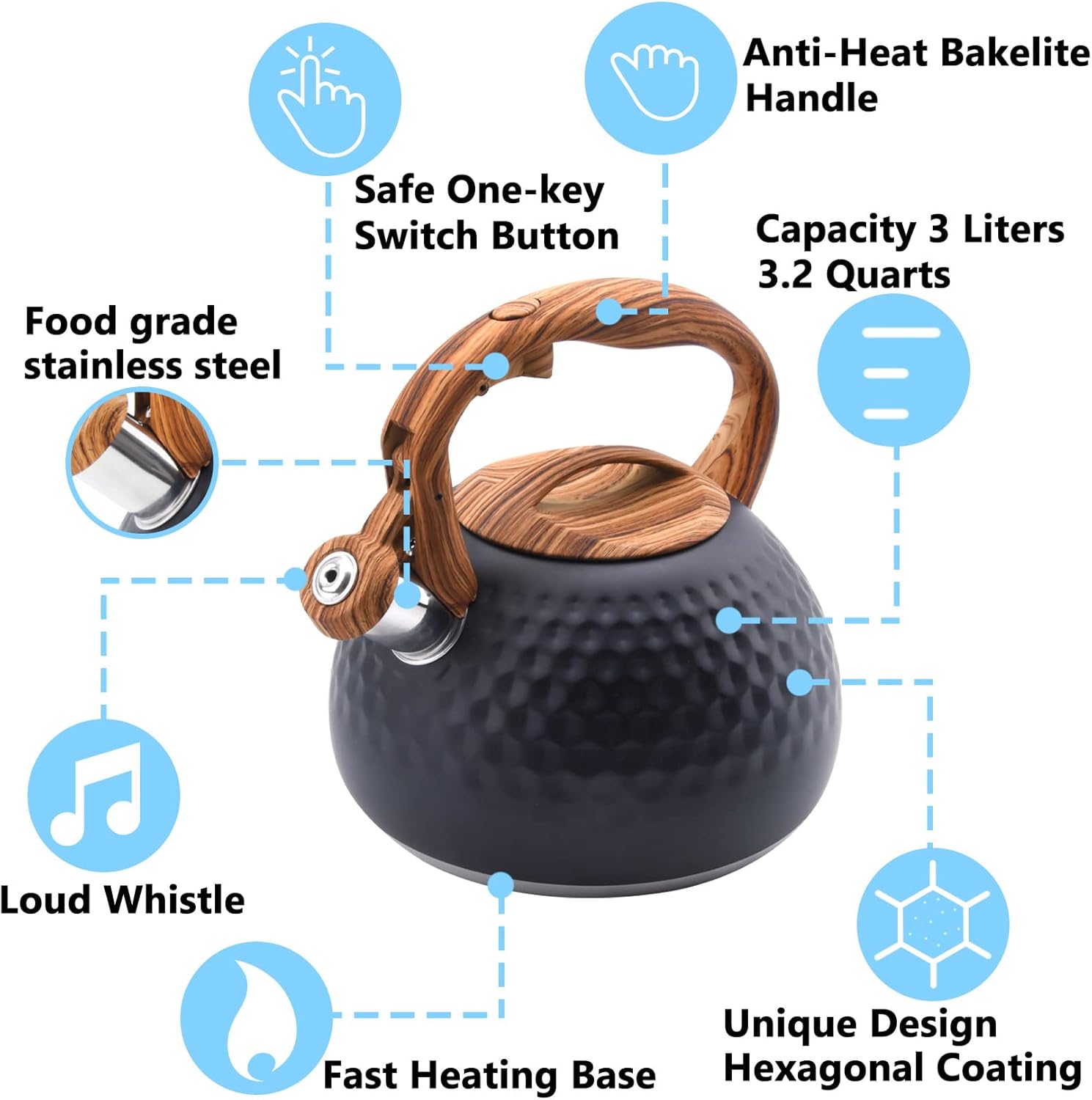 Stainless Steel Tea Kettle with Whistle for Home Use