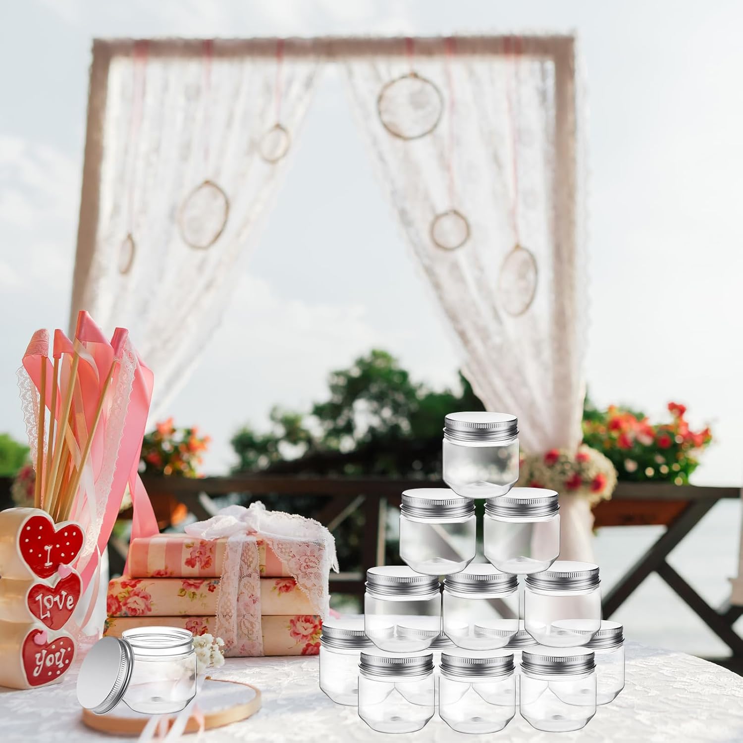 Tanlade 60-Piece Clear Plastic Mason Jars with Lids