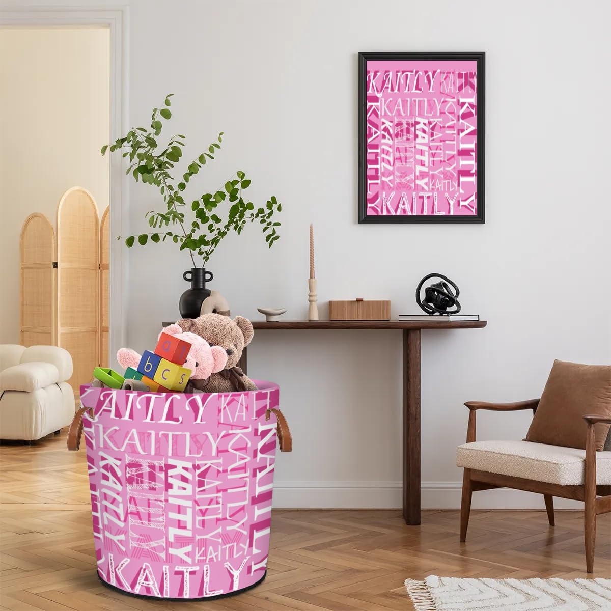Personalized Pink Storage Tote - Waterproof Collapsible Laundry Basket