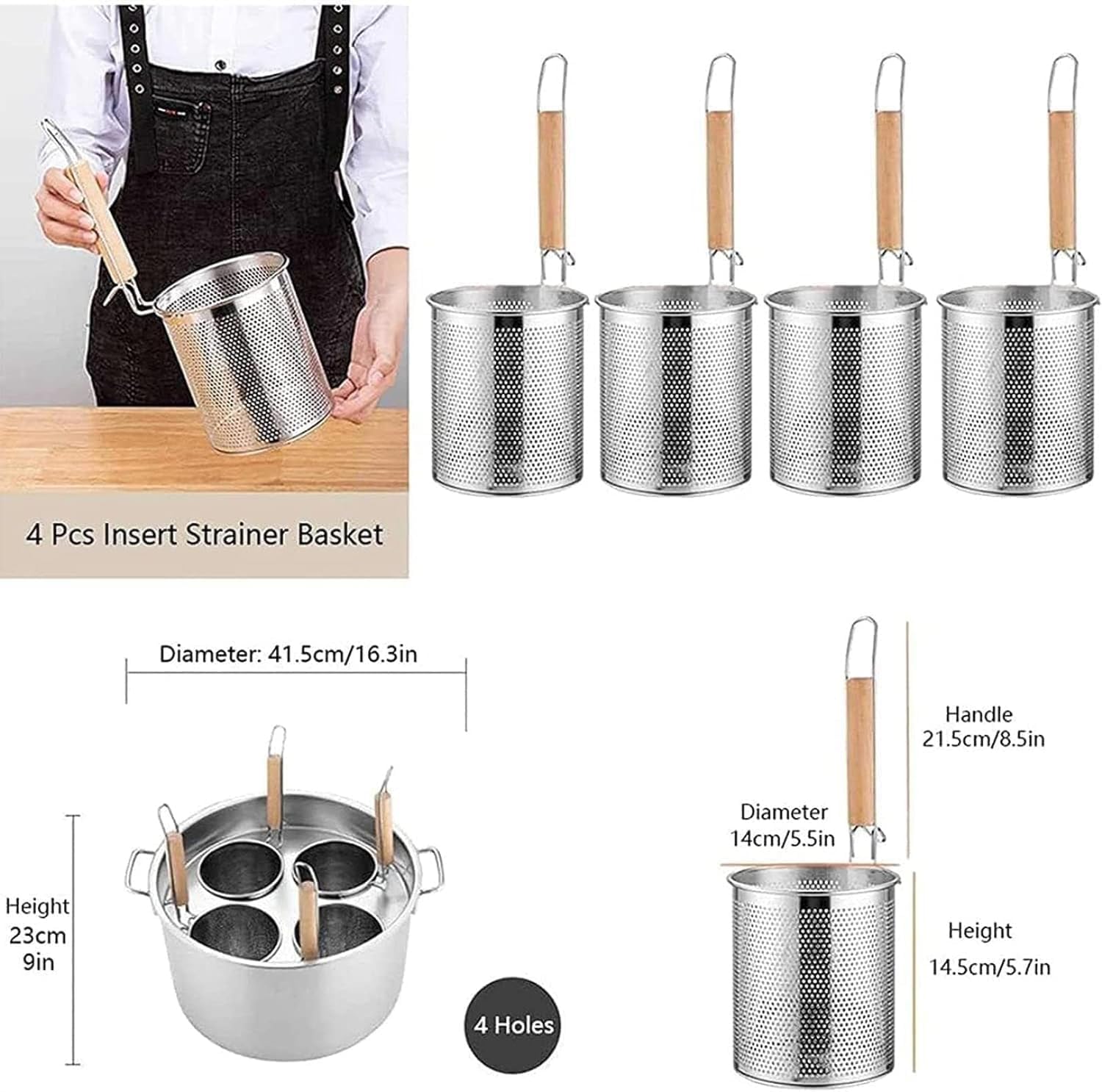 AttreX 3 4 5 Hole Stainless Steel Pasta Cooker Pot With Strainer