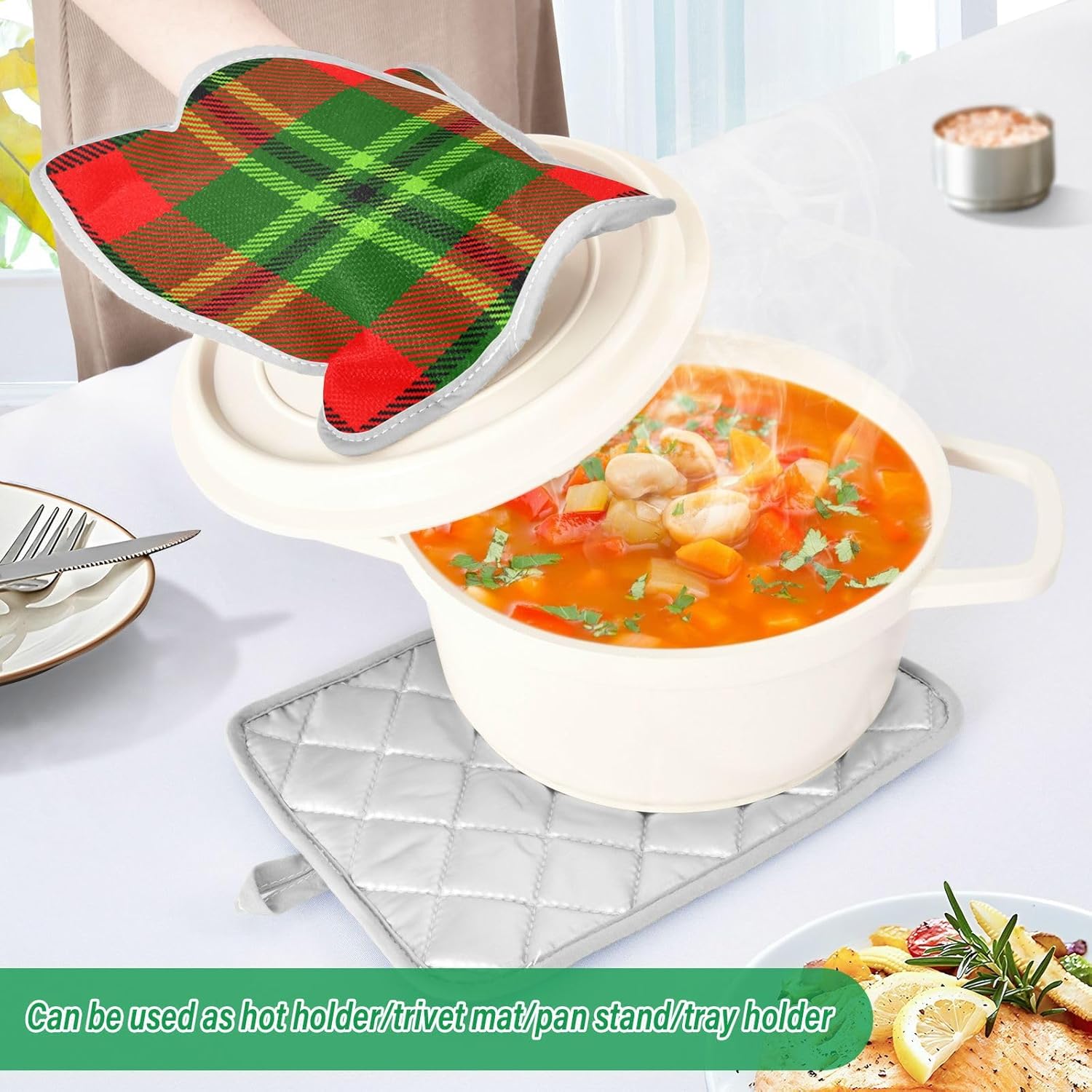 Green Red Tartan Potholders Heat-Resistant Set of 2