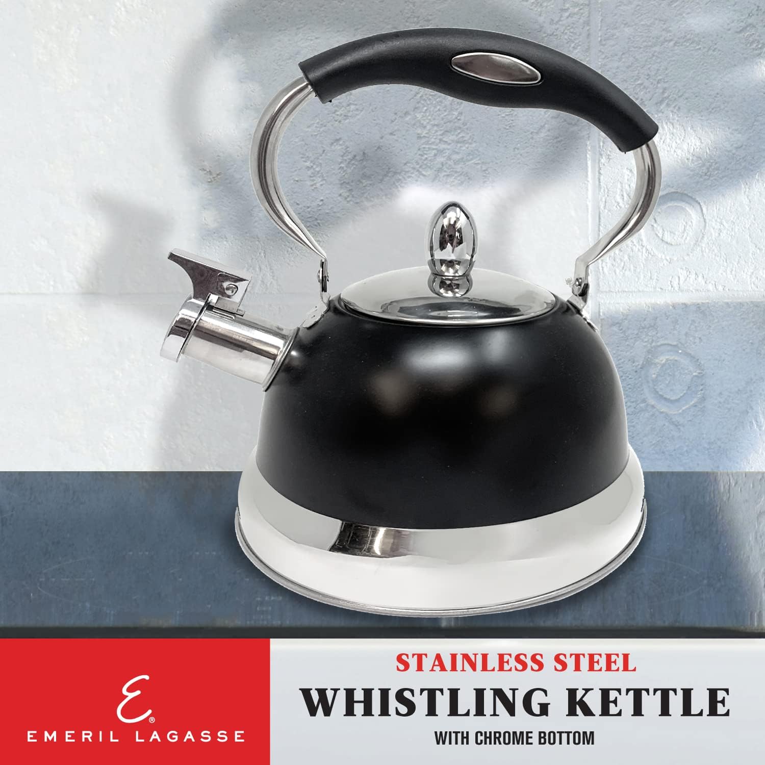 Sturdy stainless steel tea kettle BlackChrome