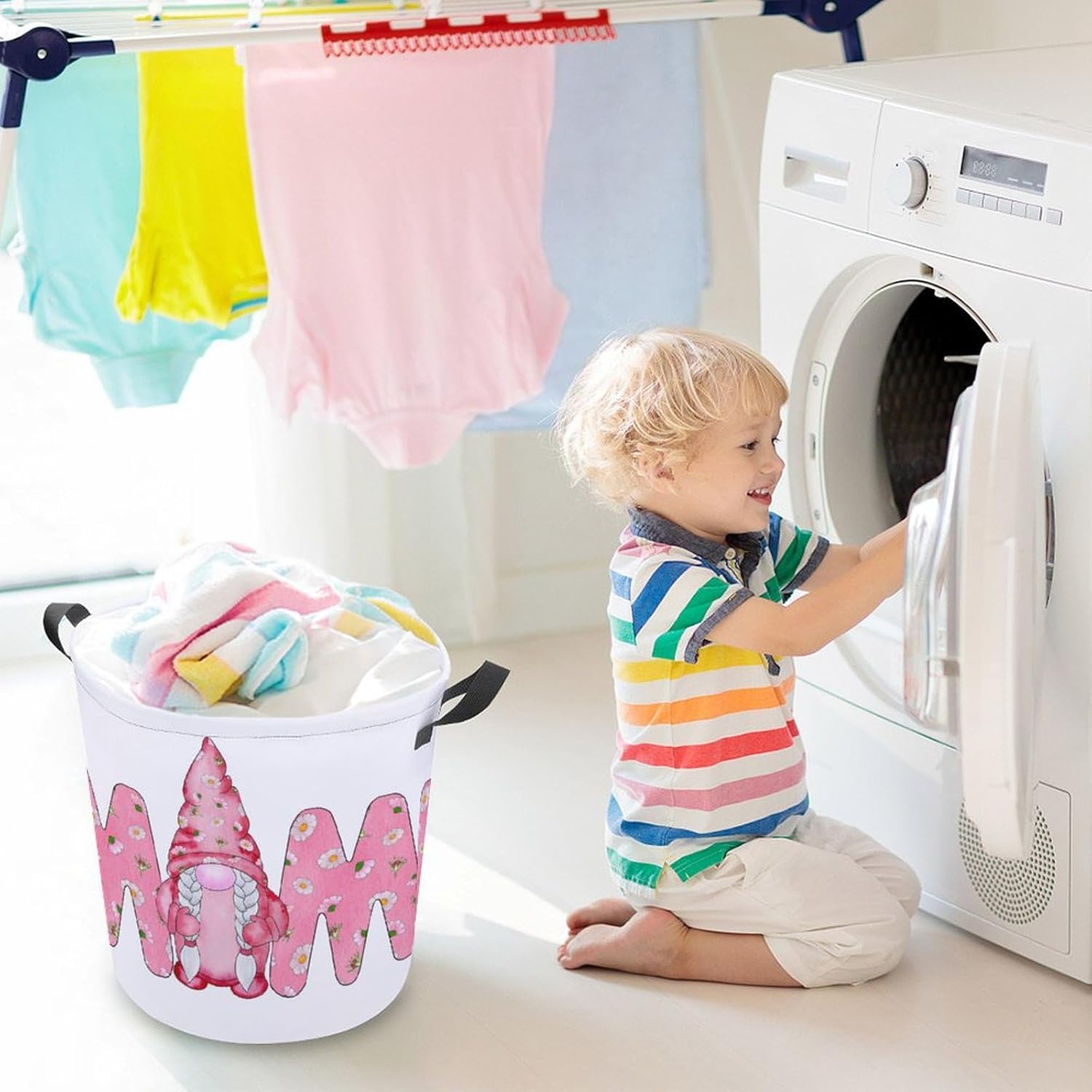 Colorful Watercolor Gnome Laundry Hamper