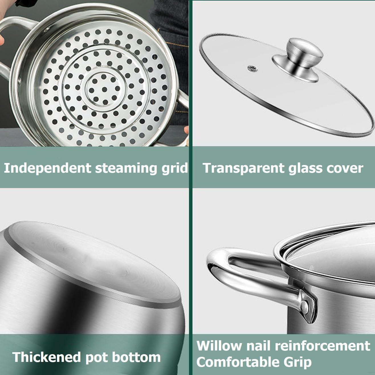 11-inch Stainless Steel Steamer Pot with Glass Lid