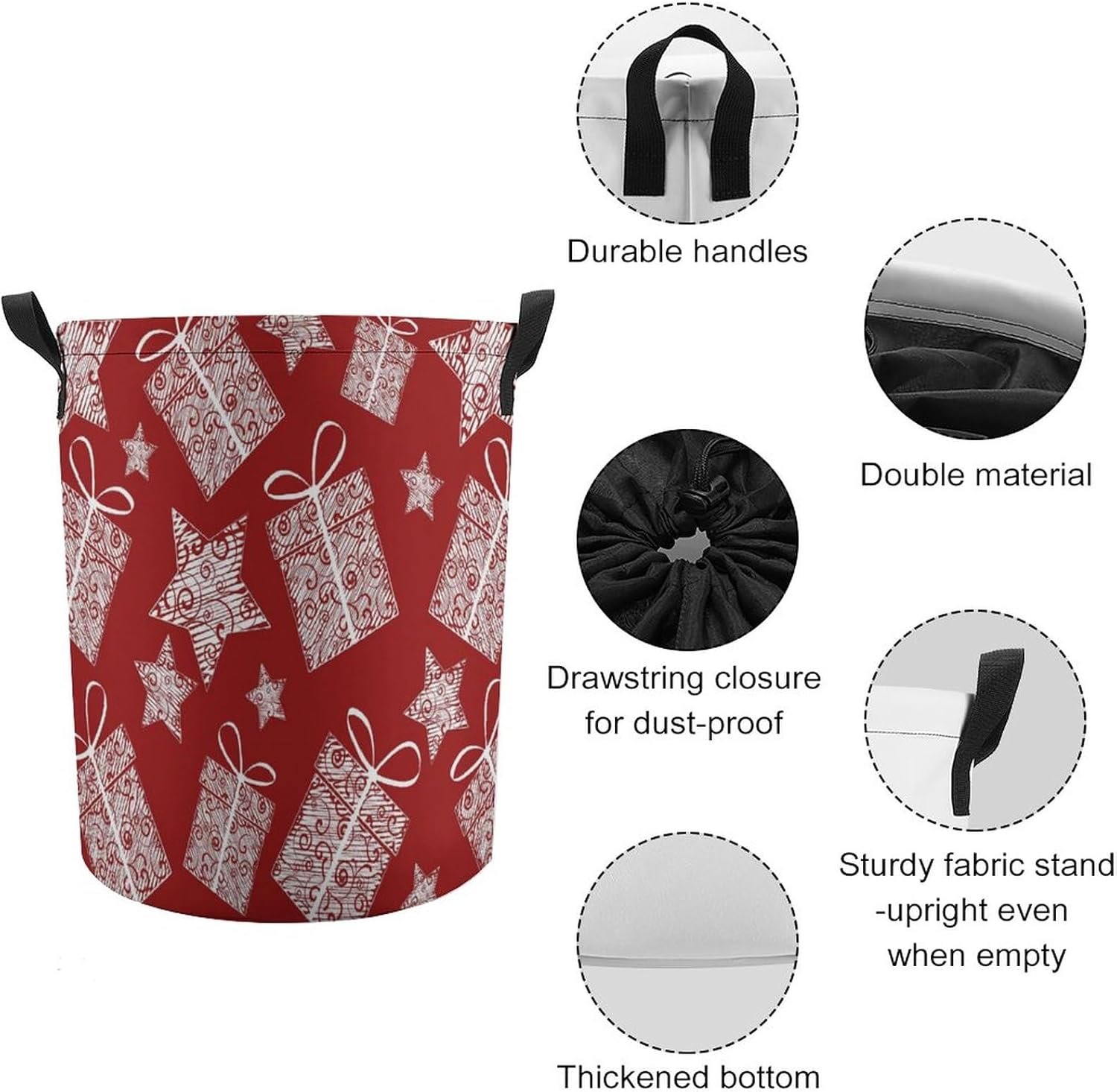 AFHYZY Christmas Laundry Hamper Large Collapsible Storage Basket with Handle - Red