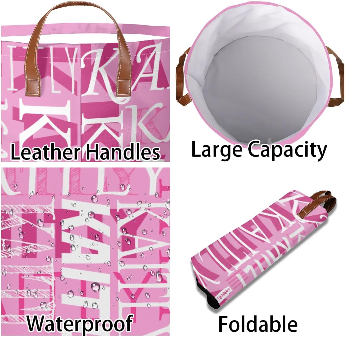 Personalized Pink Storage Tote - Waterproof Collapsible Laundry Basket