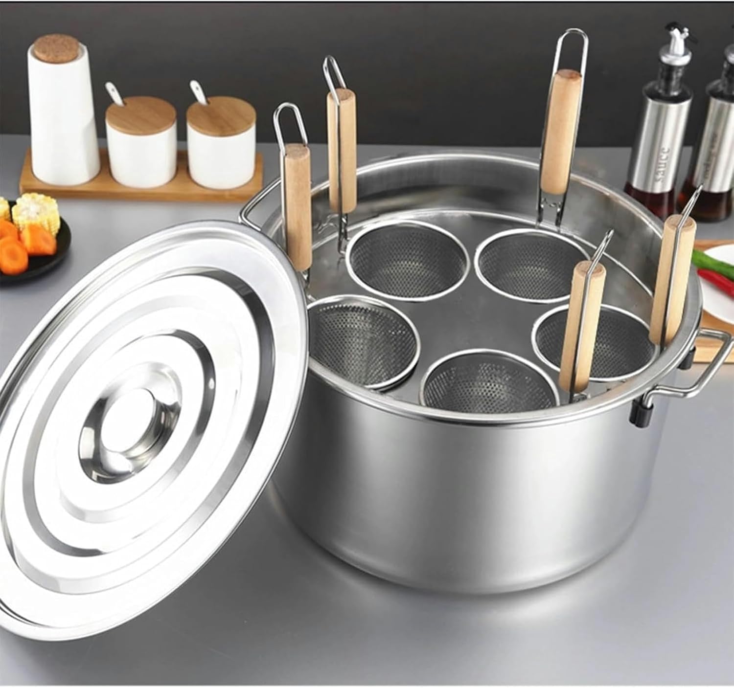 Huge 5-Hole Stockpot with Lid for Cooking