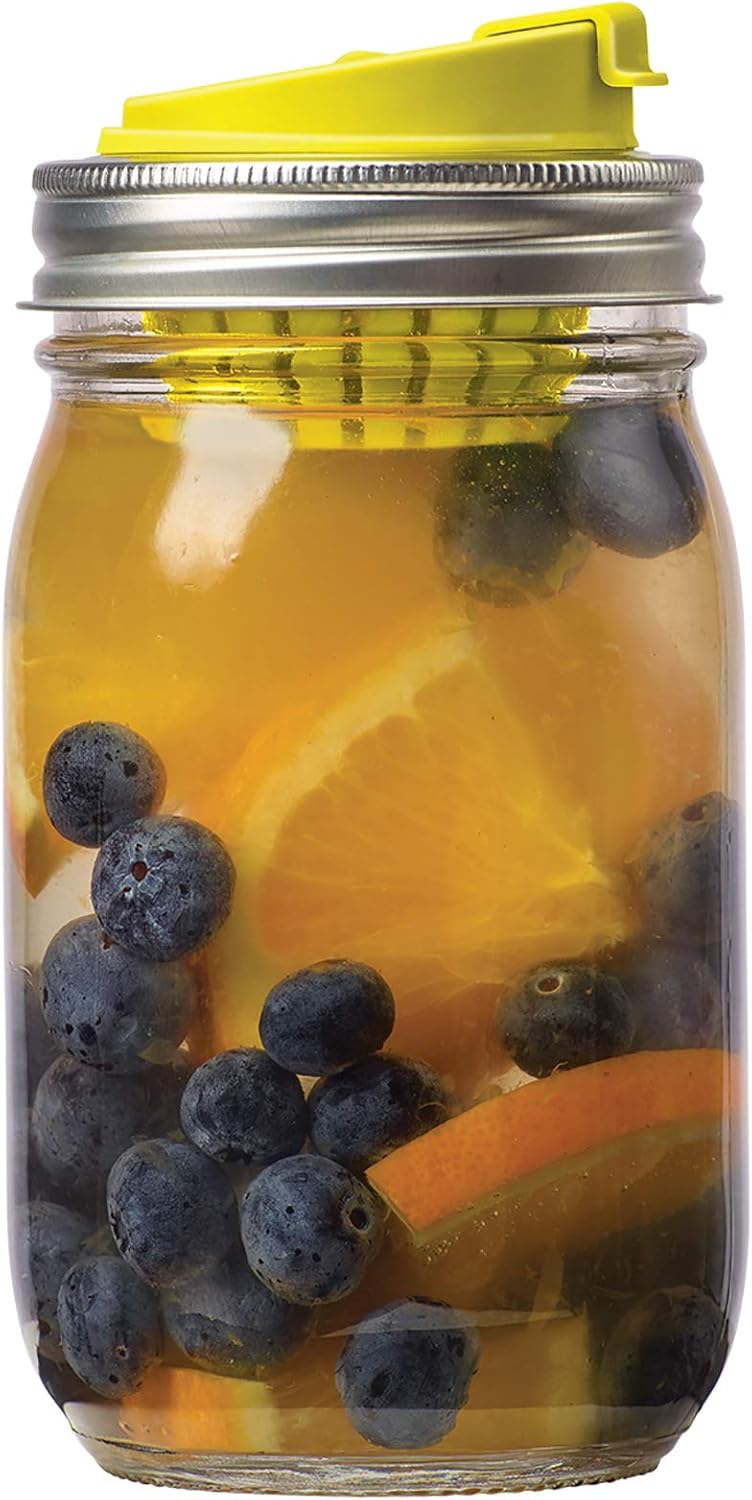 Claires Lemonade Stand Mason Jar Fruit Infuser Lid Yellow Set of 2