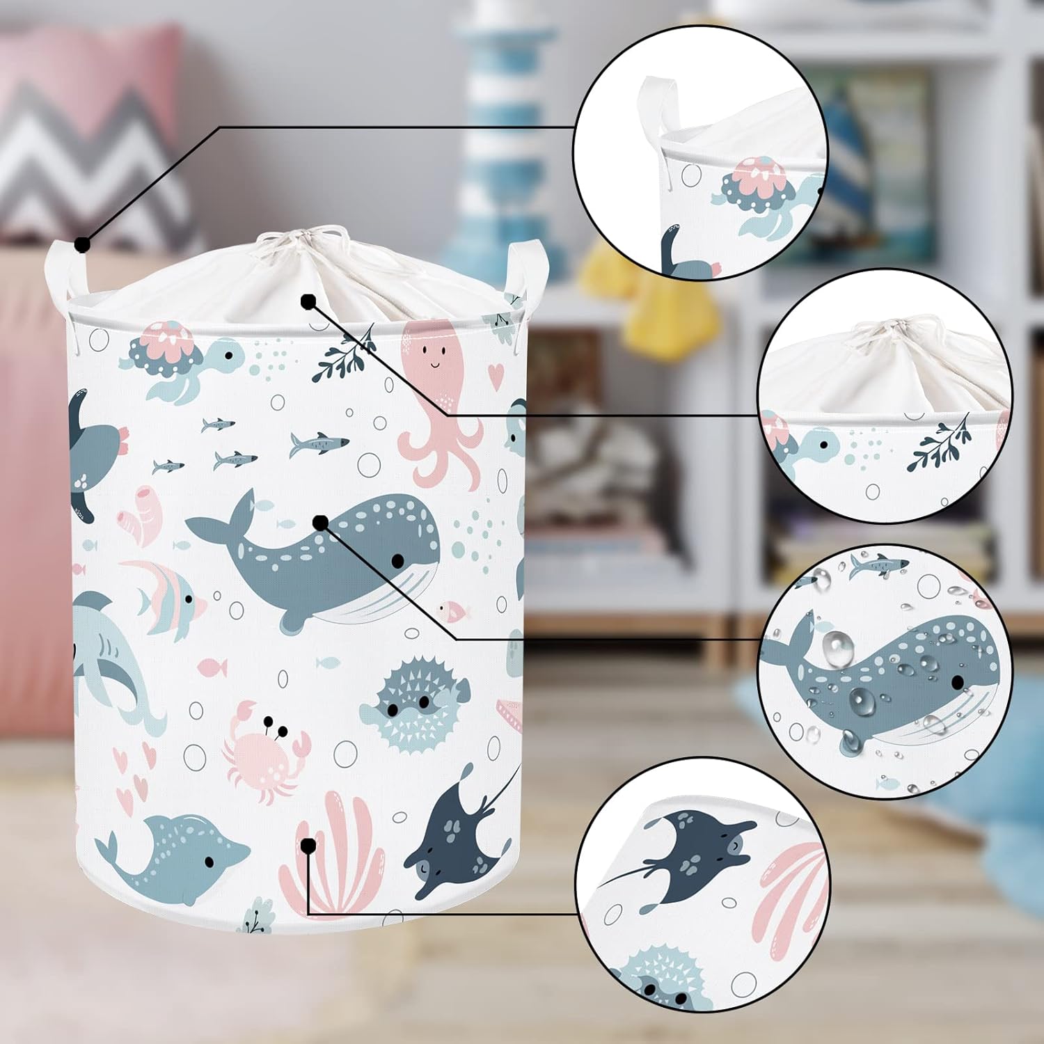 Clastyle Marine Animal Laundry Basket with Lid Perfect for Kids