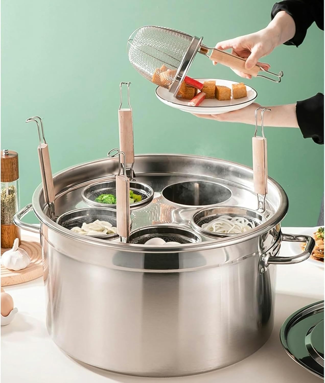 WzglodStainless Steel Stockpots with Lids Pasta Basket Set for Pasta Noodles Dumplings