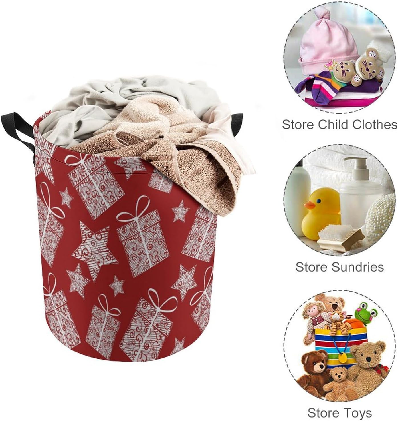 AFHYZY Christmas Laundry Hamper Large Collapsible Storage Basket with Handle - Red
