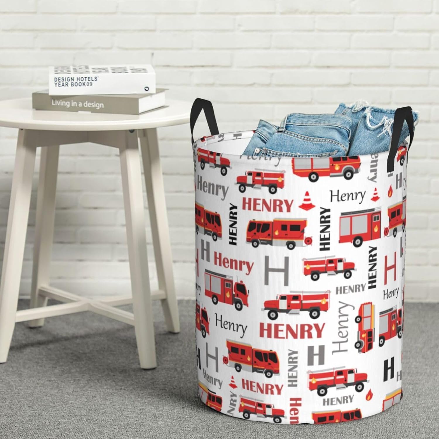 Personalized Fire Truck Laundry Basket