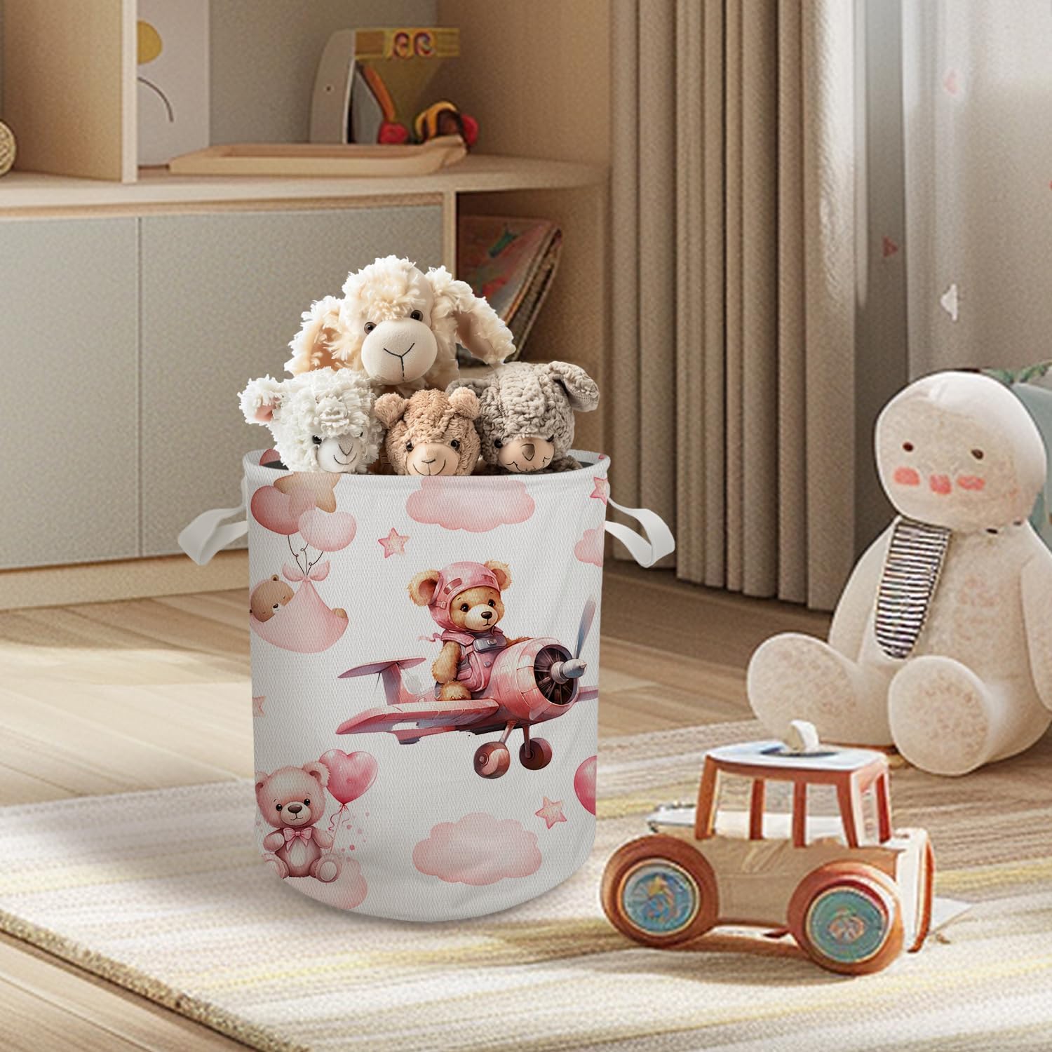 Briblaze Kids Laundry Basket with Pink Bear Design