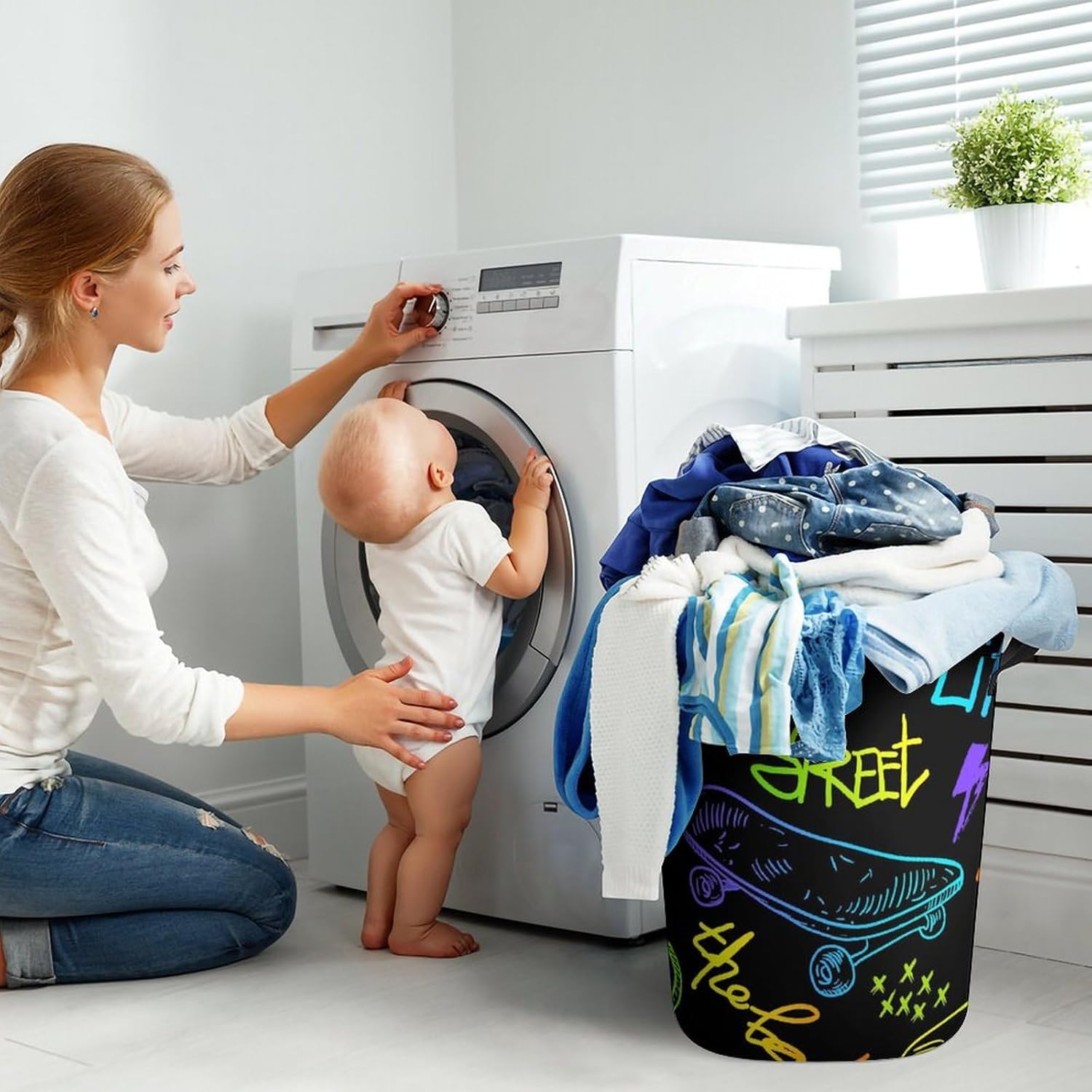 Colourful Skateboard Laundry Hamper Urban Style Waterproof Clothes Basket with Handles