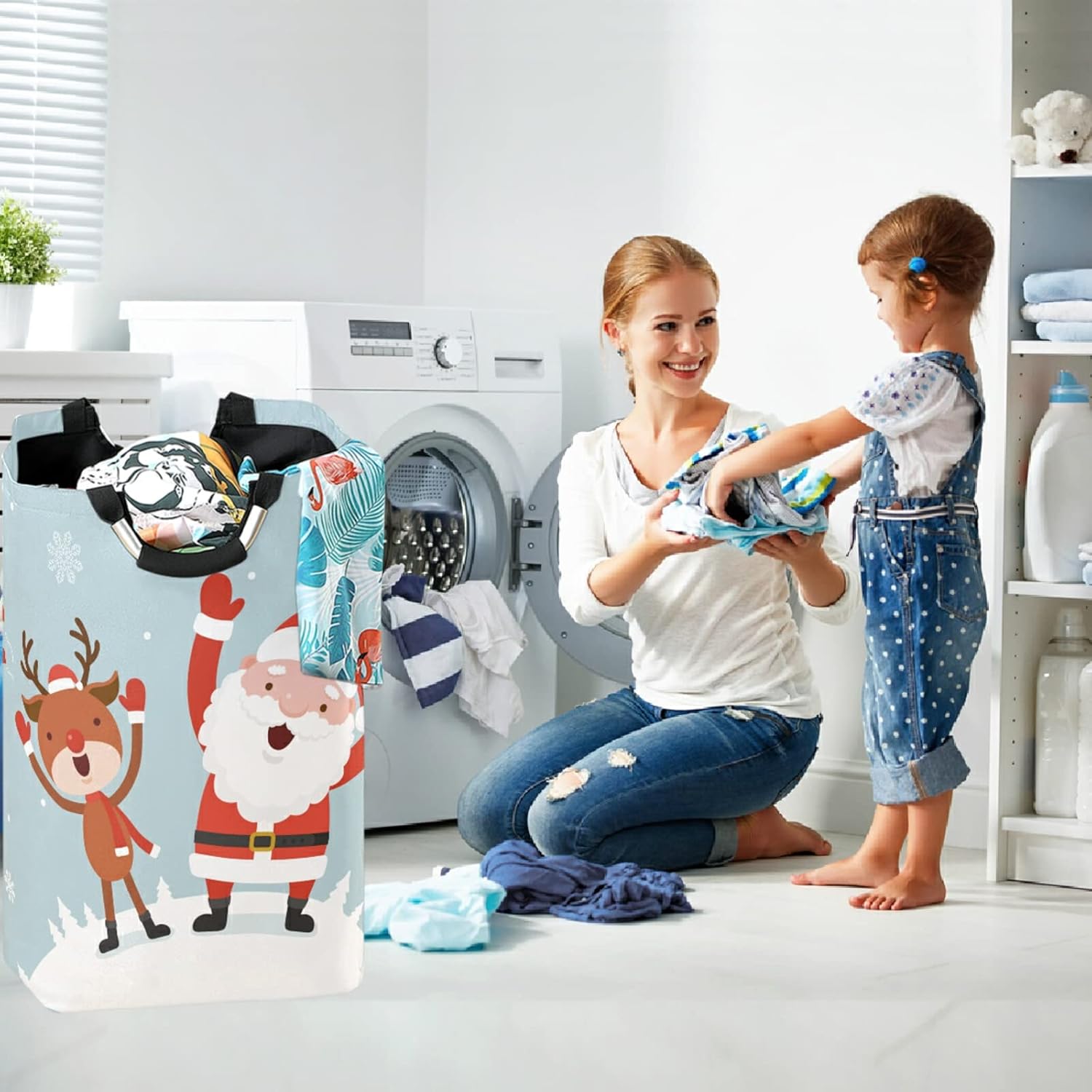Visesunny Large Capacity Reindeer Laundry Hamper Basket