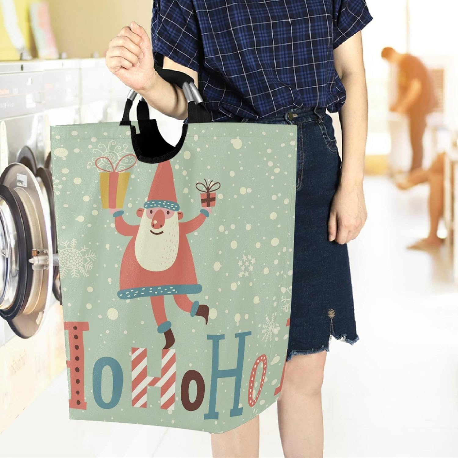 Visesunny Large Capacity Laundry Hamper Basket Funny Santa Claus Gift