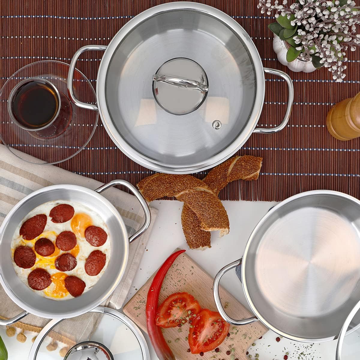 Serenk 7-Piece Stainless Steel Cookware Set for Home Use