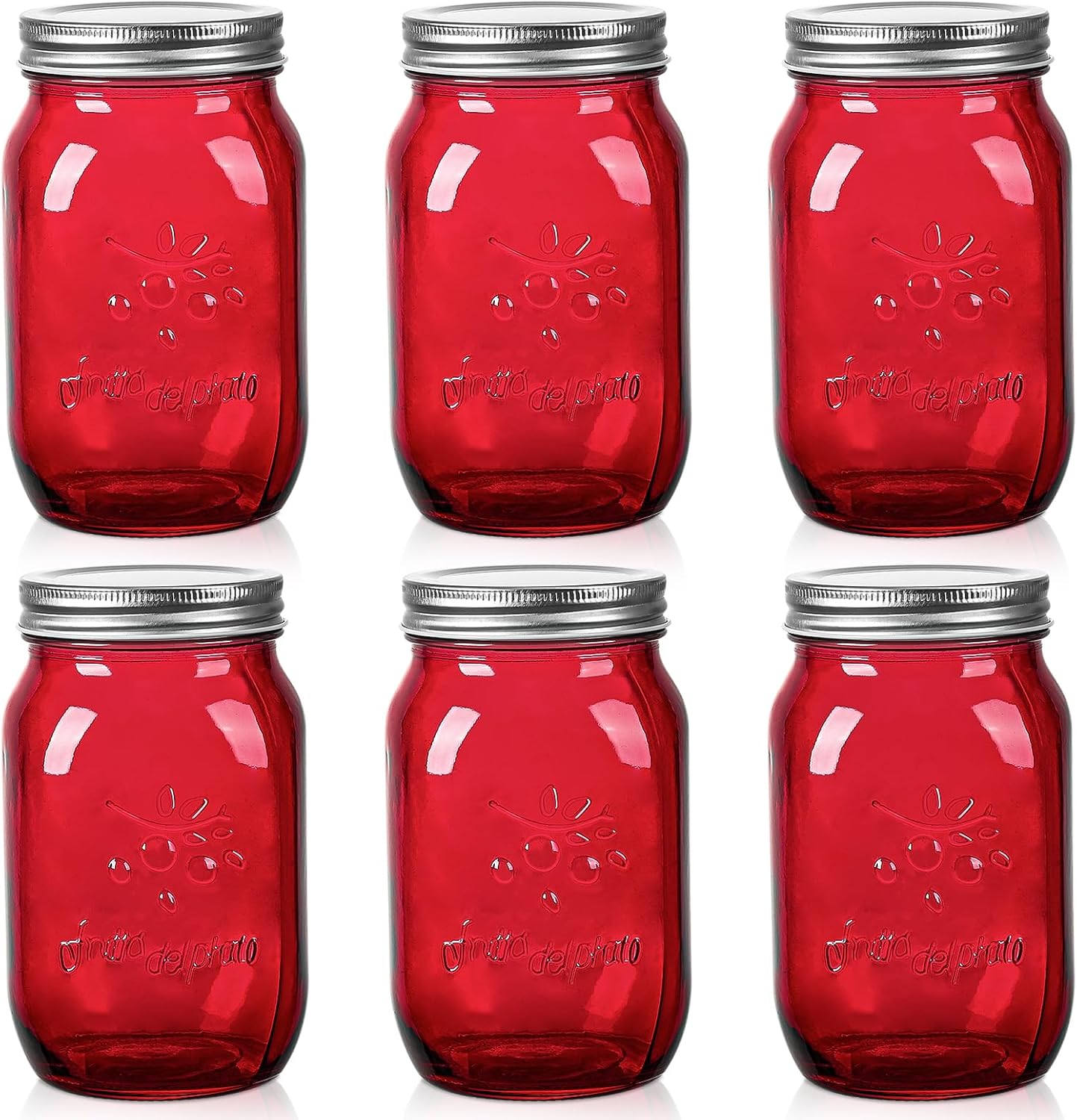 Amzcku 32oz Red Mason Jars with Lids 6 Pack