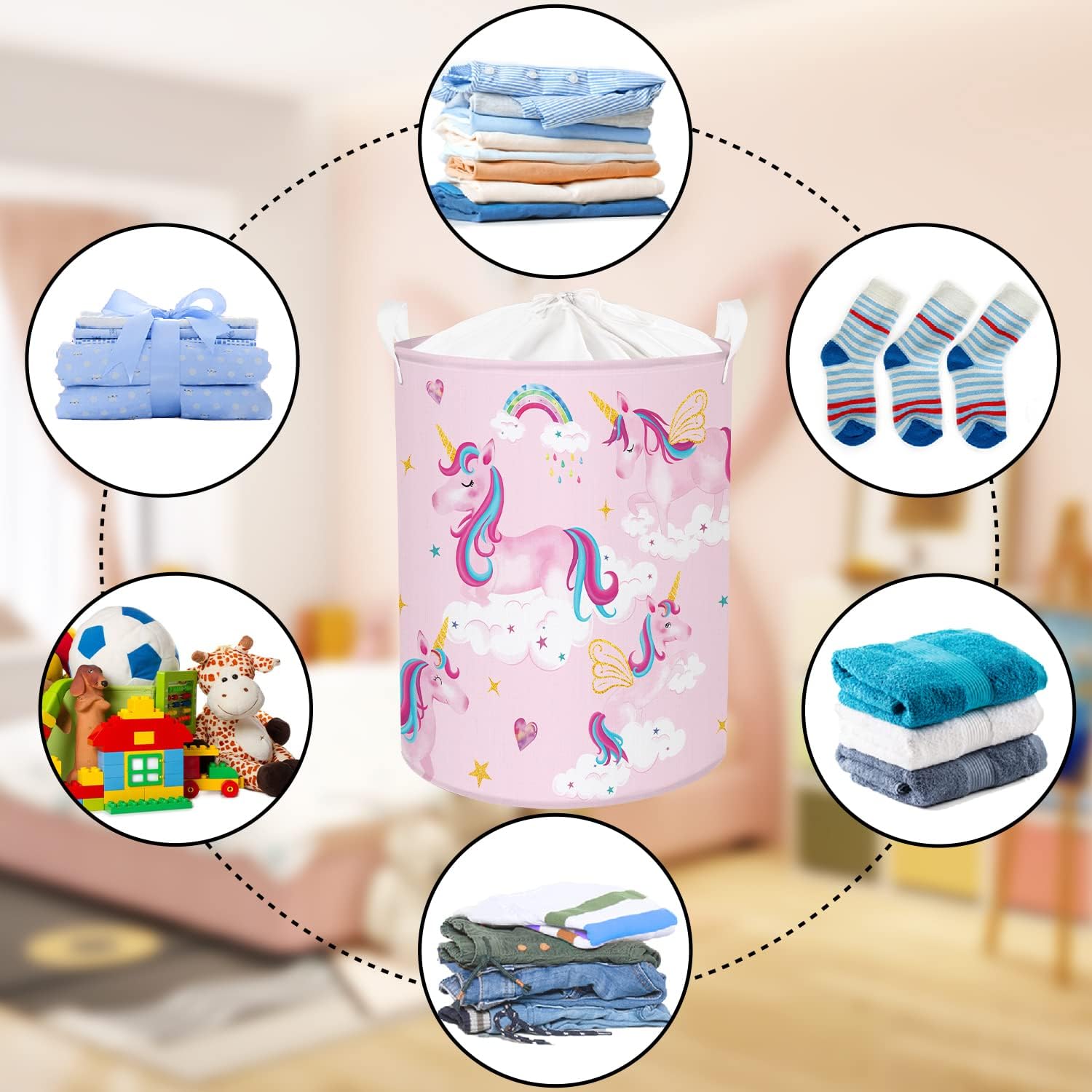 Rainbow Unicorn Laundry Basket 45L nursery storage