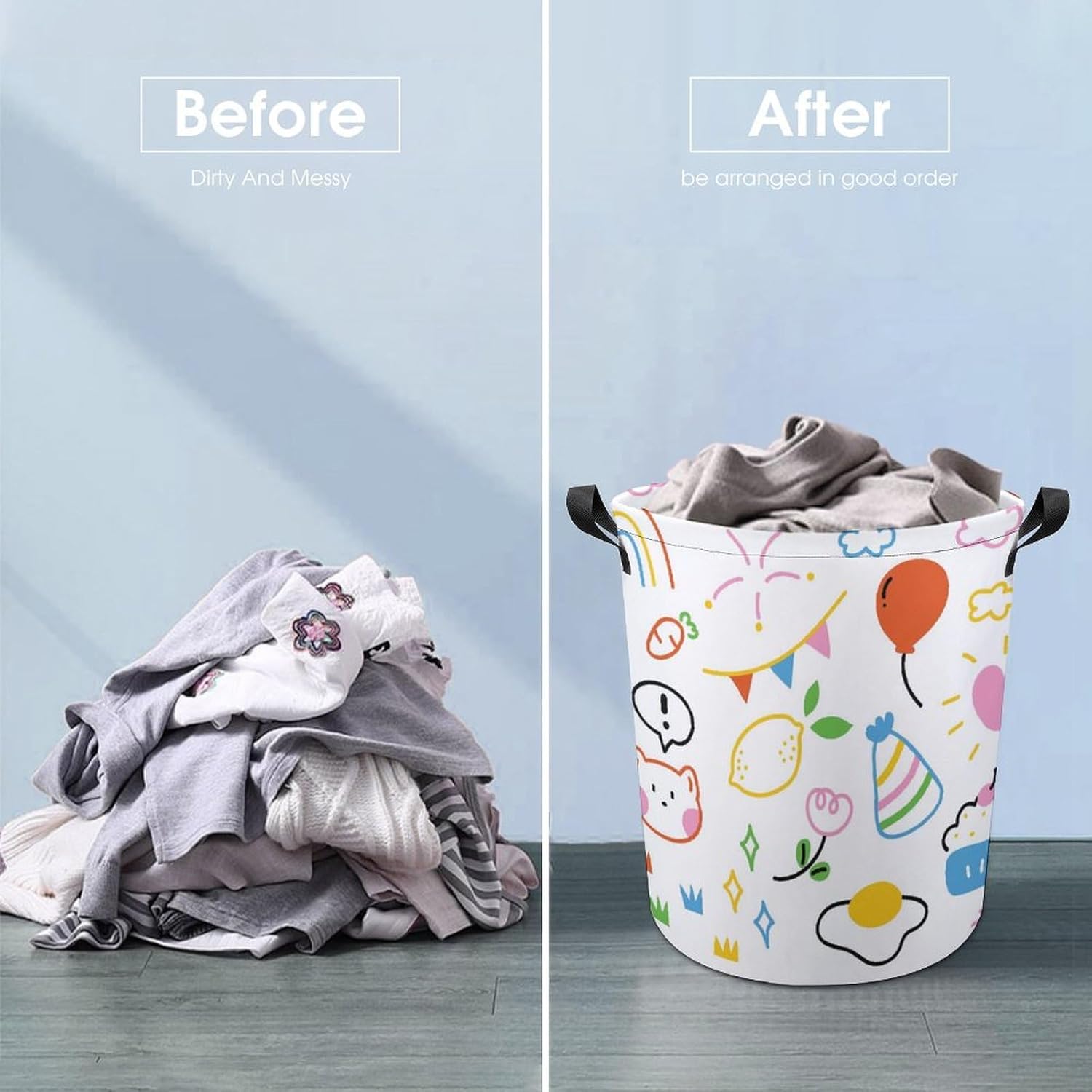 MEIKKO Cuddliest Doodle Rainbow Laundry Hamper