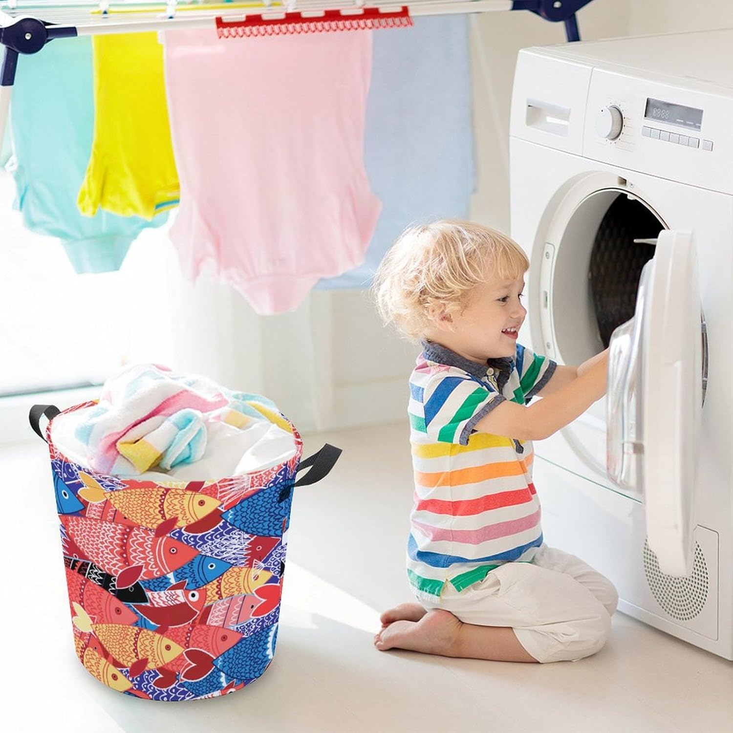Cute Sea Animal Waterproof Laundry Hamper with Easy Carry Handles