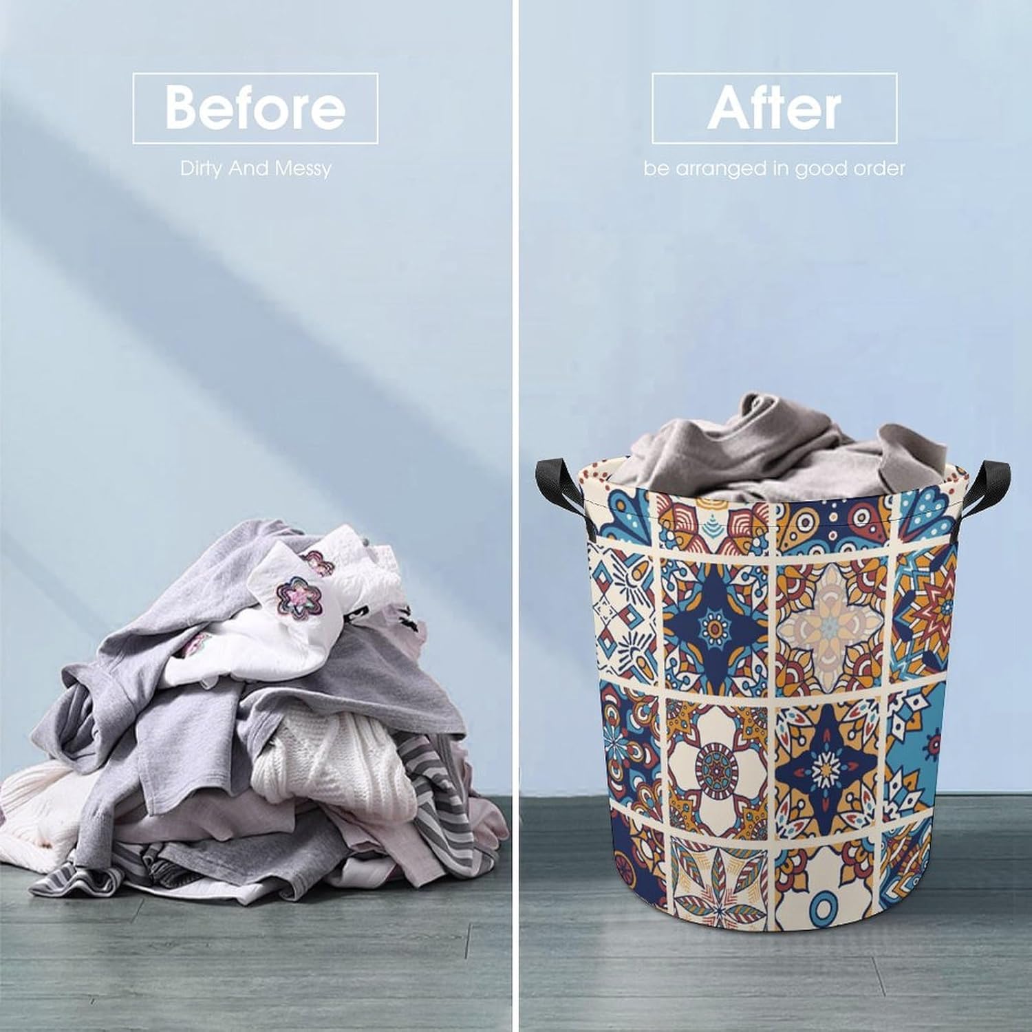Tile Mandalas UniqueAbstract Collapsible Retro Laundry Basket