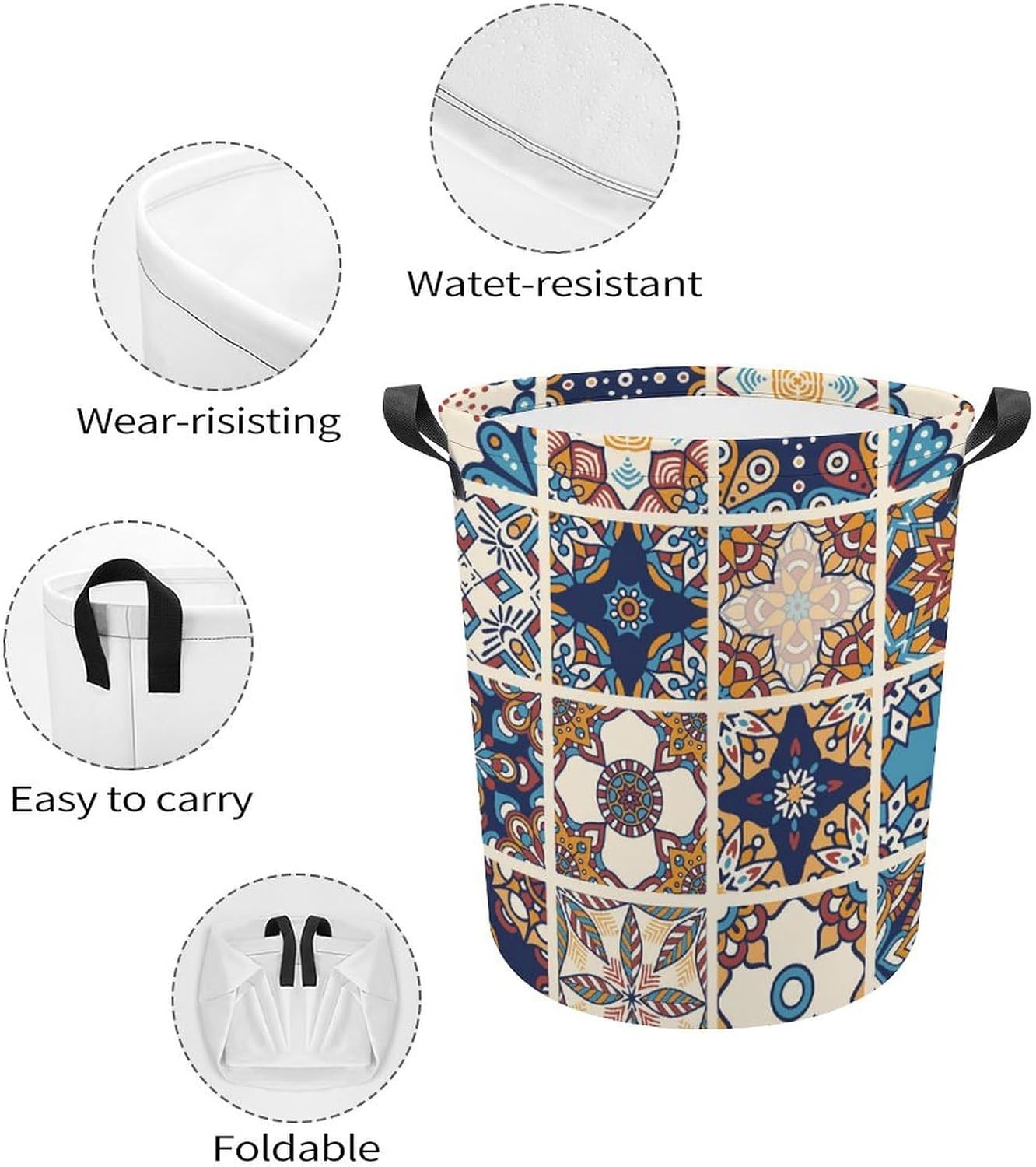 Tile Mandalas UniqueAbstract Collapsible Retro Laundry Basket