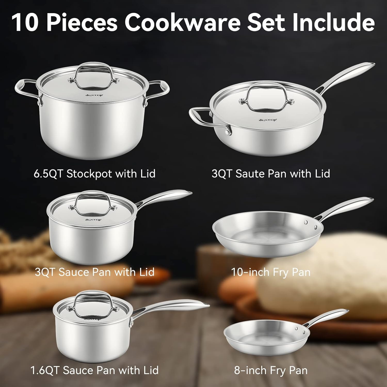 Duxtop 10 Piece Tri-Ply Stainless Steel Cookware Set