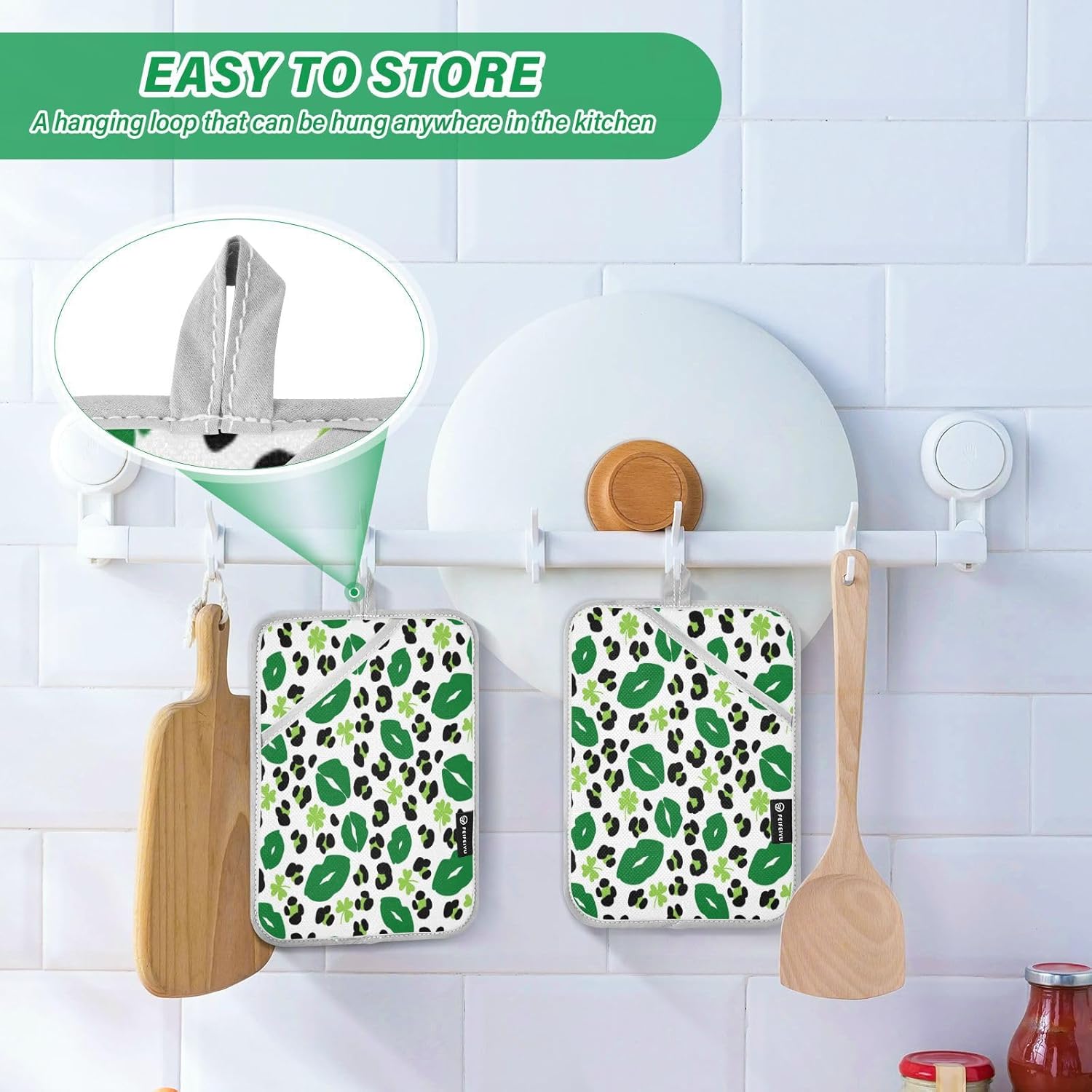KCldeci Green Lips Leopard 2-Pack Heat-Resistant Potholders Oven Mitts