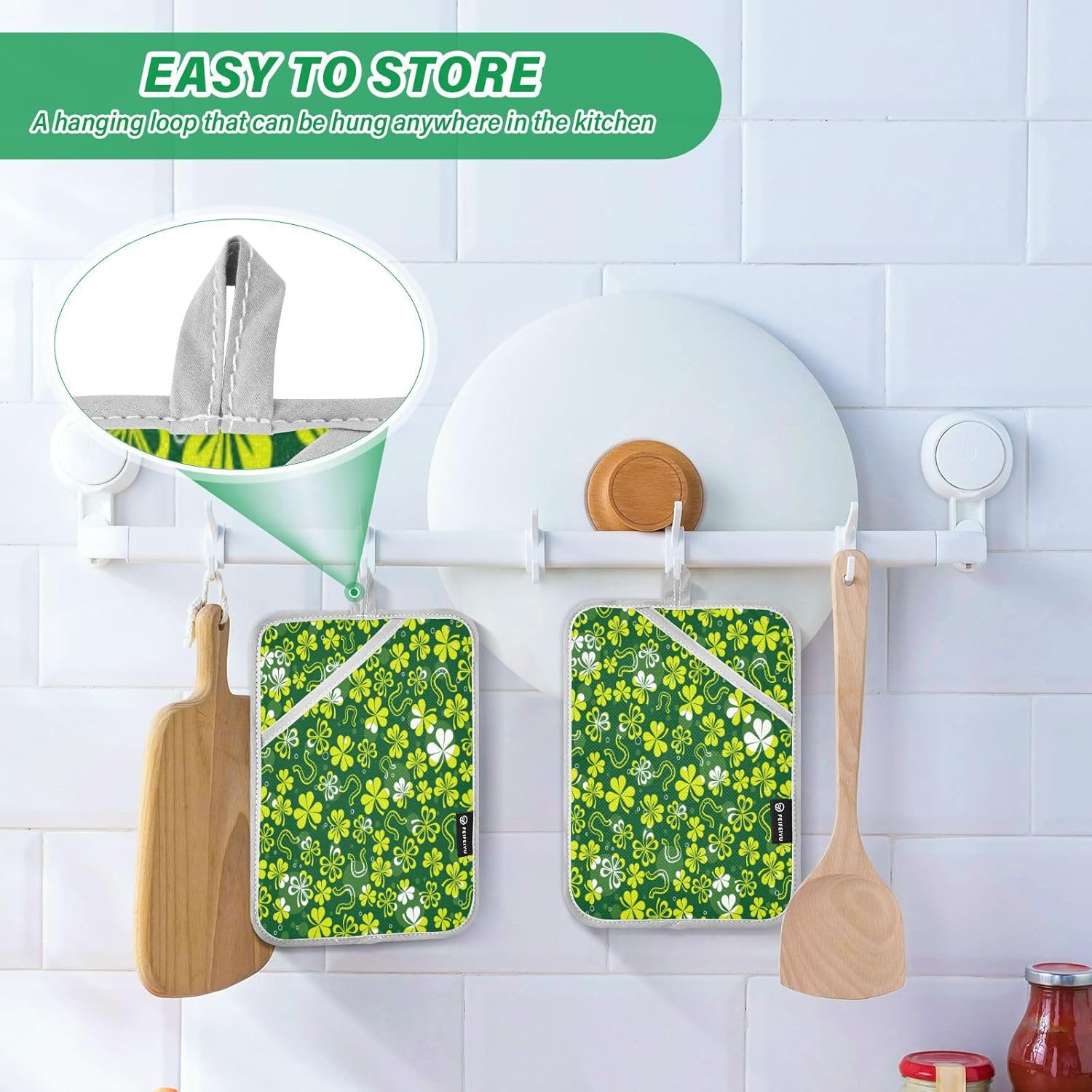 Kcldeci Green White Shamrock 2-Piece Pot Holder Set Heat Resistant