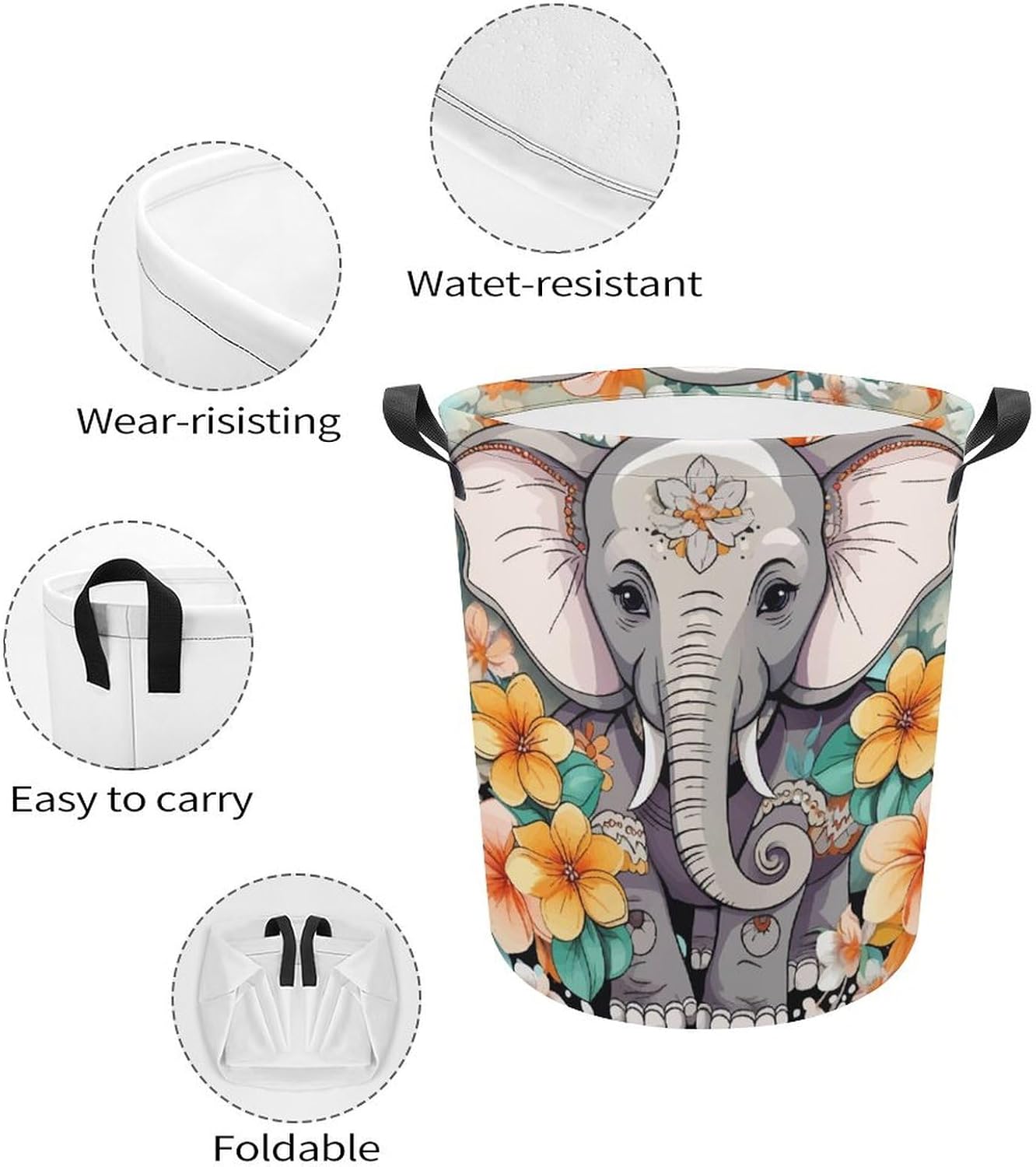 Waterproof Cartoon Elephant Laundry Hamper Cute Storage Basket for Home Kitchen