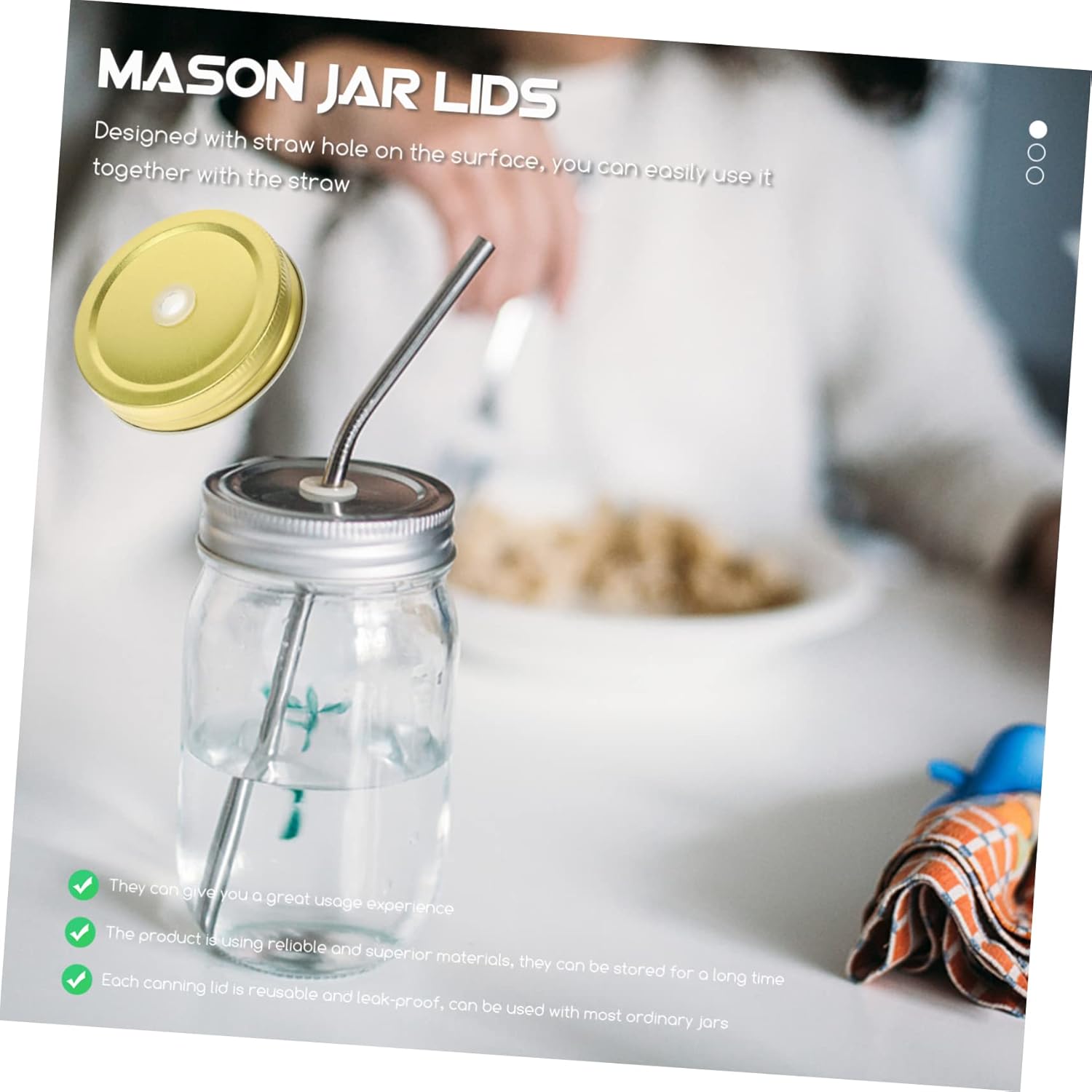 OKUMEYR 48 Pcs Reusable Mason Jar Lids with Straw Hole