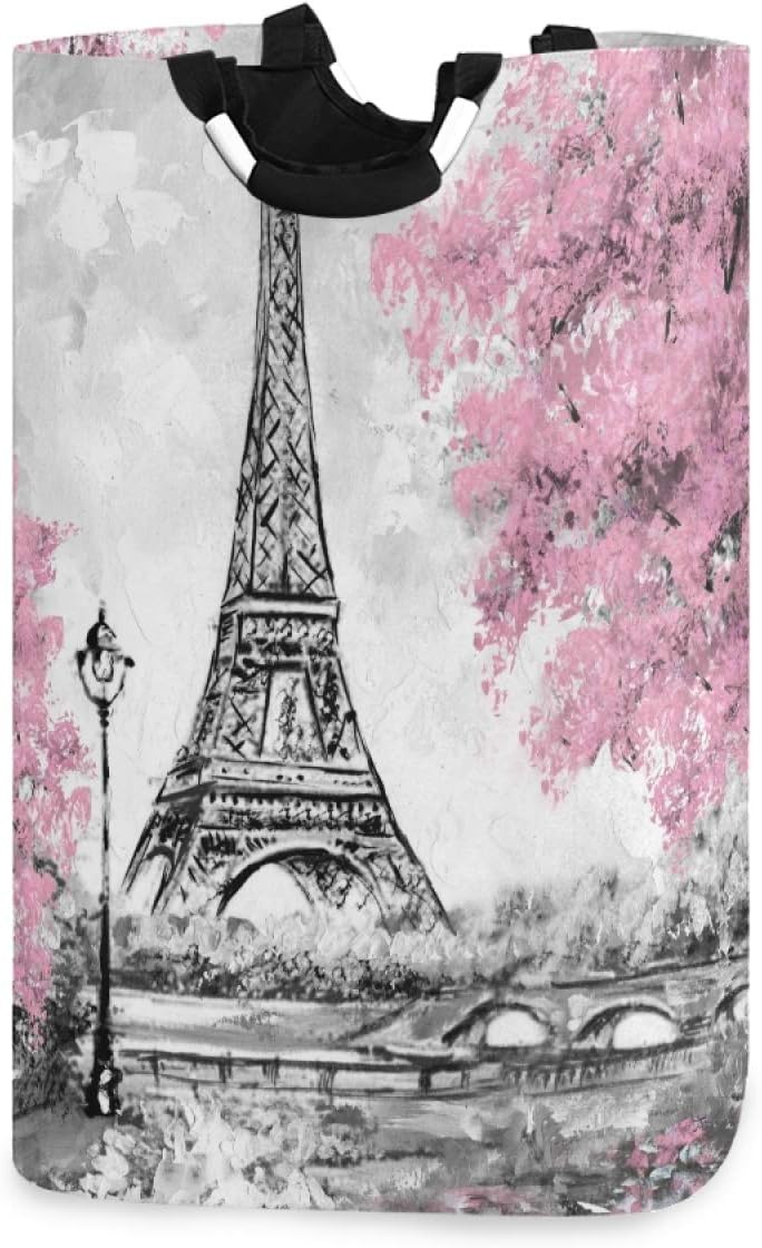 Xigua Pink Paris Tower Laundry Hamper