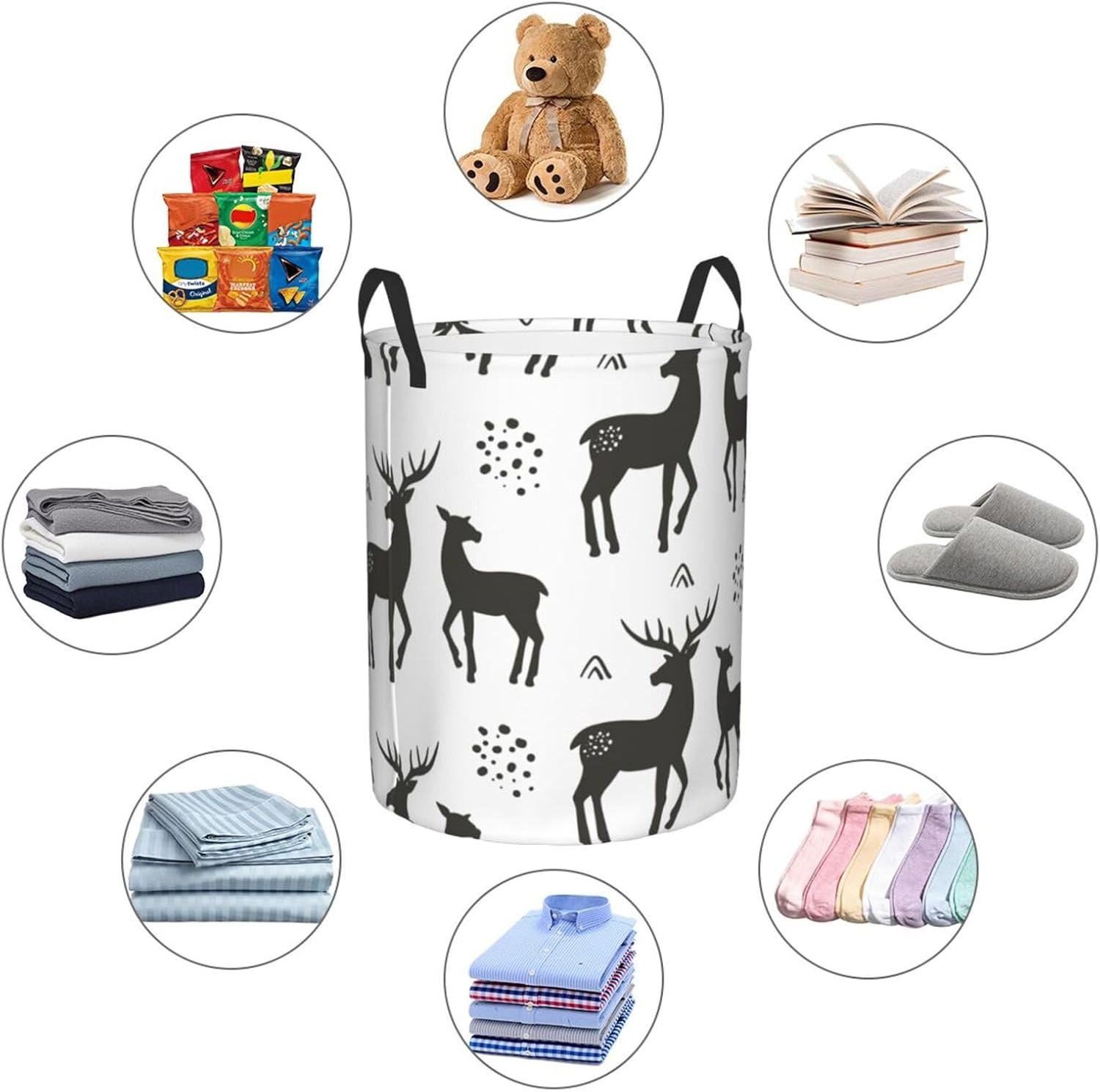 Collapsible Reindeer Laundry Basket for Home Dorm