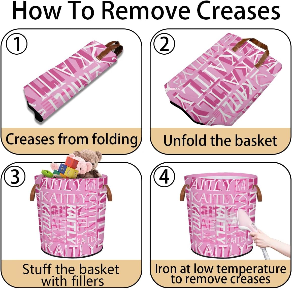 Personalized Pink Storage Tote - Waterproof Collapsible Laundry Basket