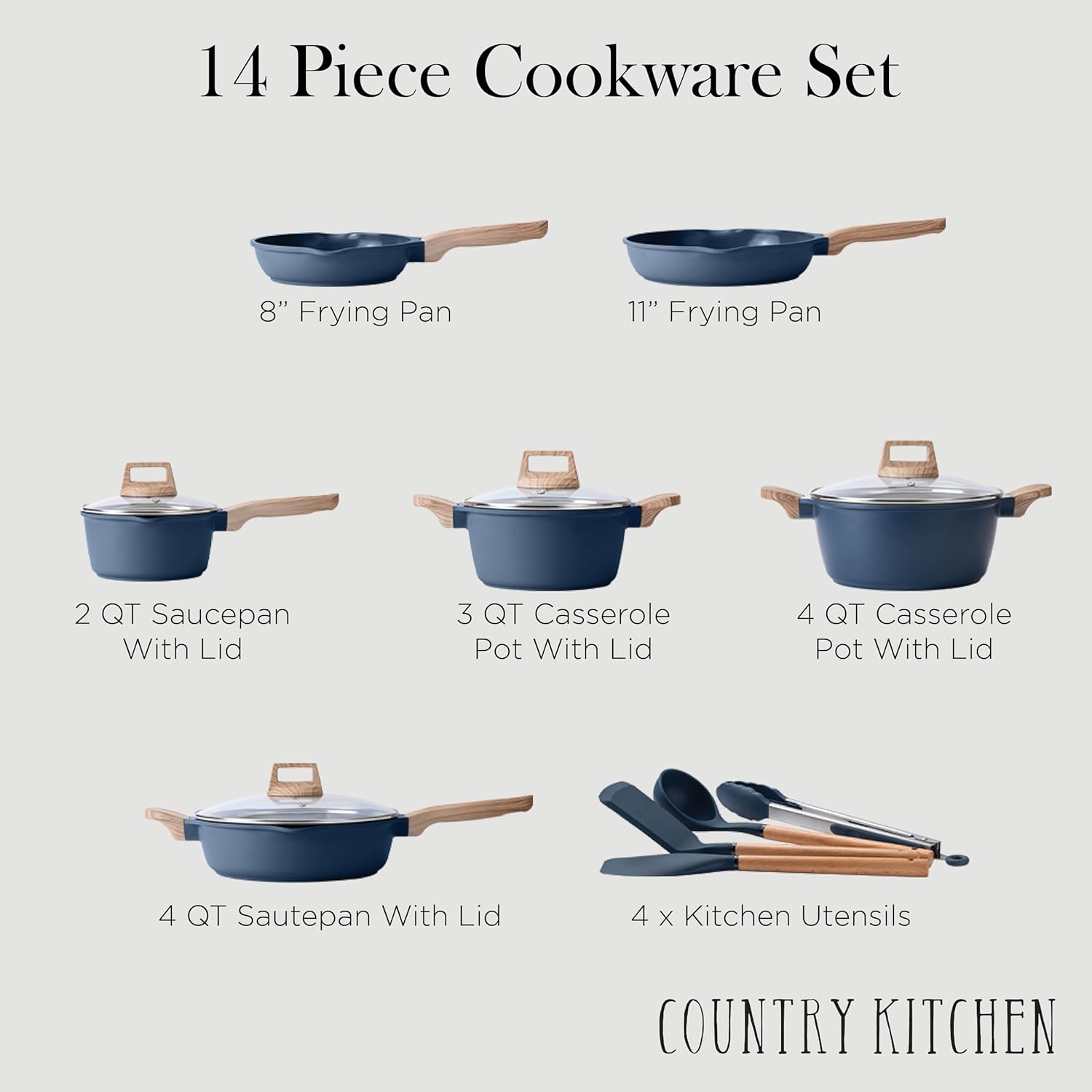 Country Kitchen Nonstick Pots and Pans Set 14-Piece