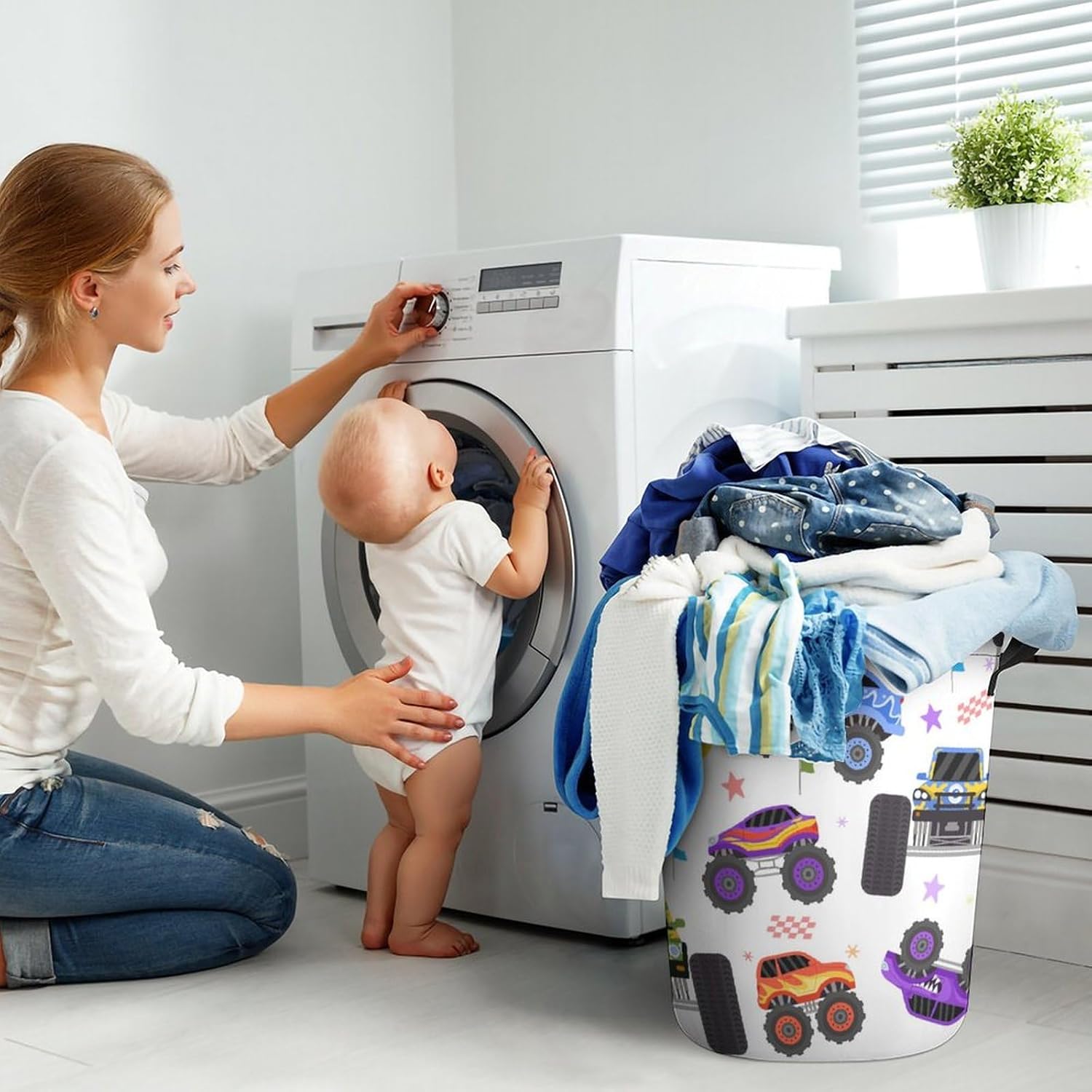 Cartoon Monster Trucks Water resistant Laundry Hamper