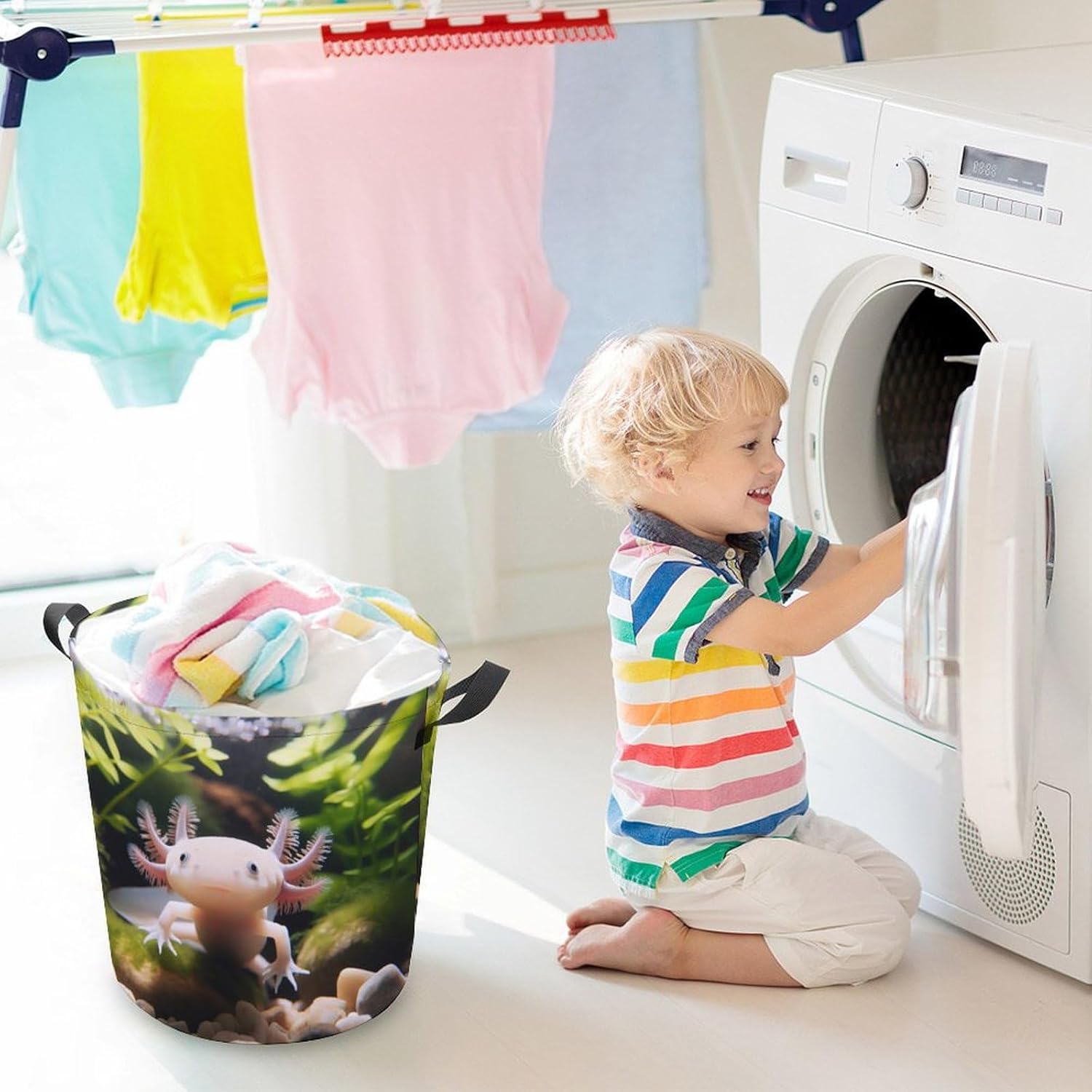 MEIKKO Cute Axolotl Nature Laundry Hamper