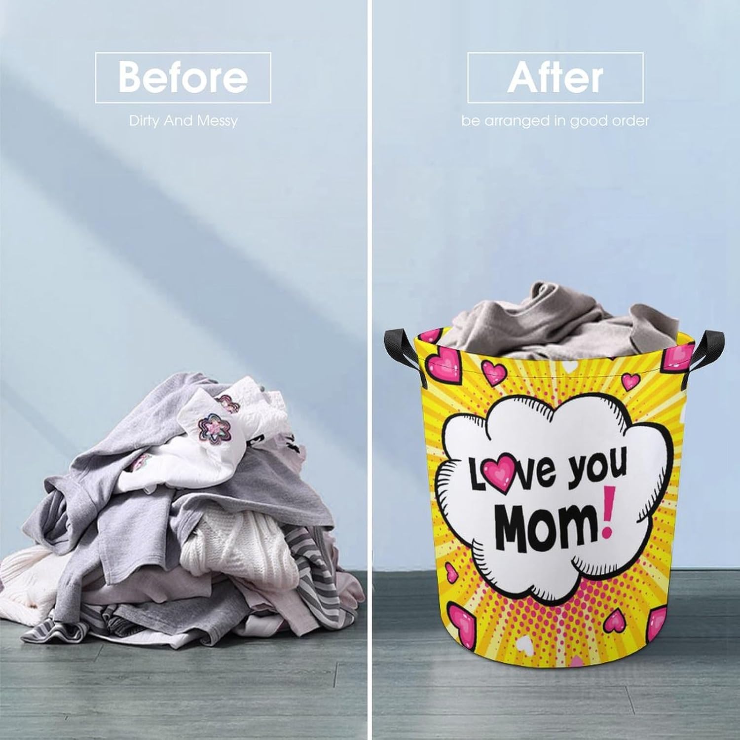 Love You Mom Collapsible Laundry Hamper Perfect for Family Storage