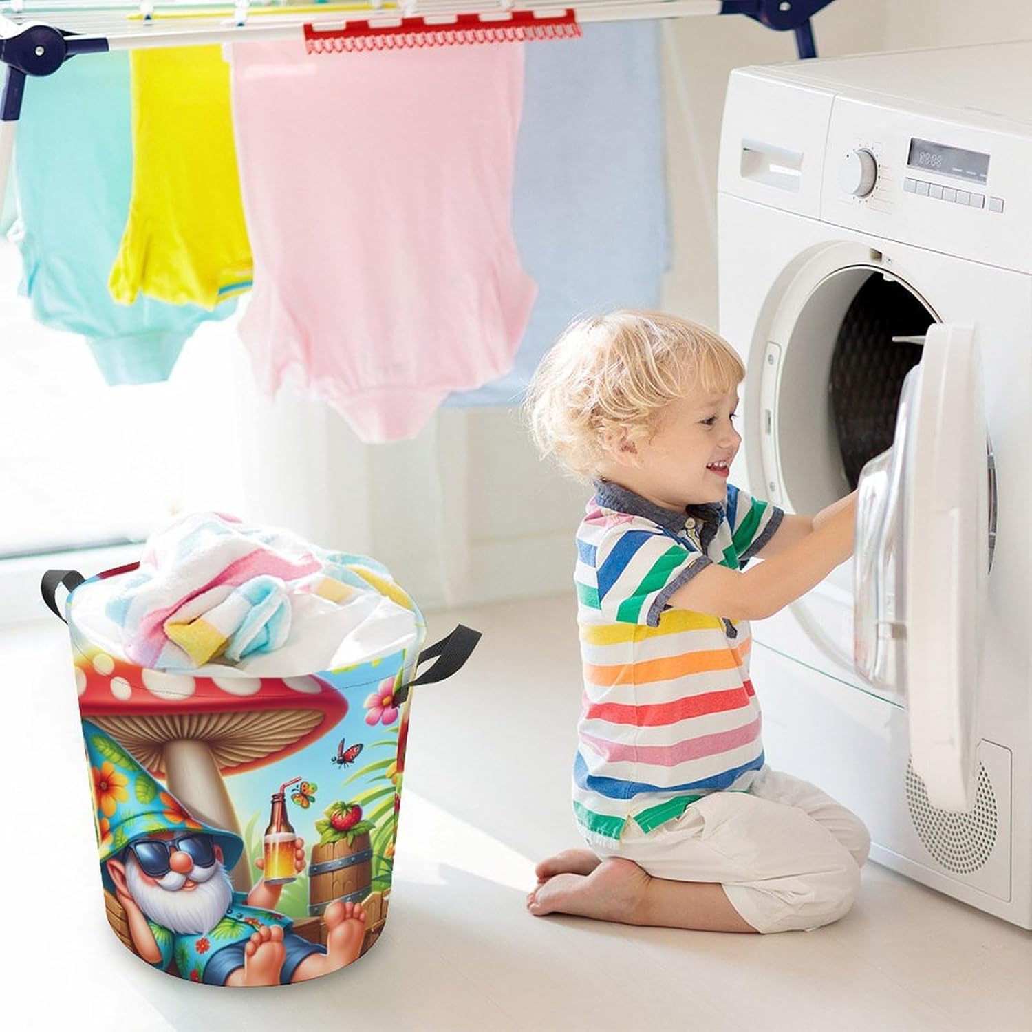 Full-Load Capacity Collapsible Laundry Hamper with Cartoon Gnome Design