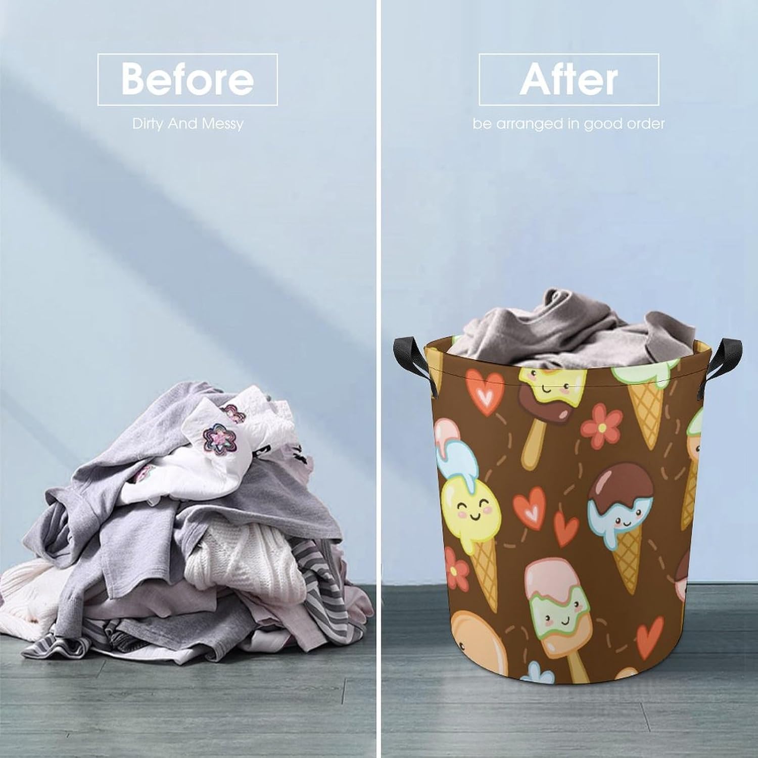 Cute Ice Creams Flower Laundry Hamper Waterproof Durable Mesh Basket