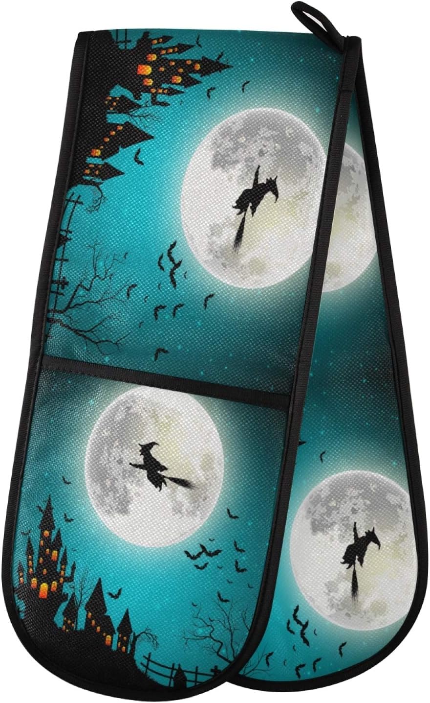 AUUXVA Long Double Oven Mitt for Baking Halloween