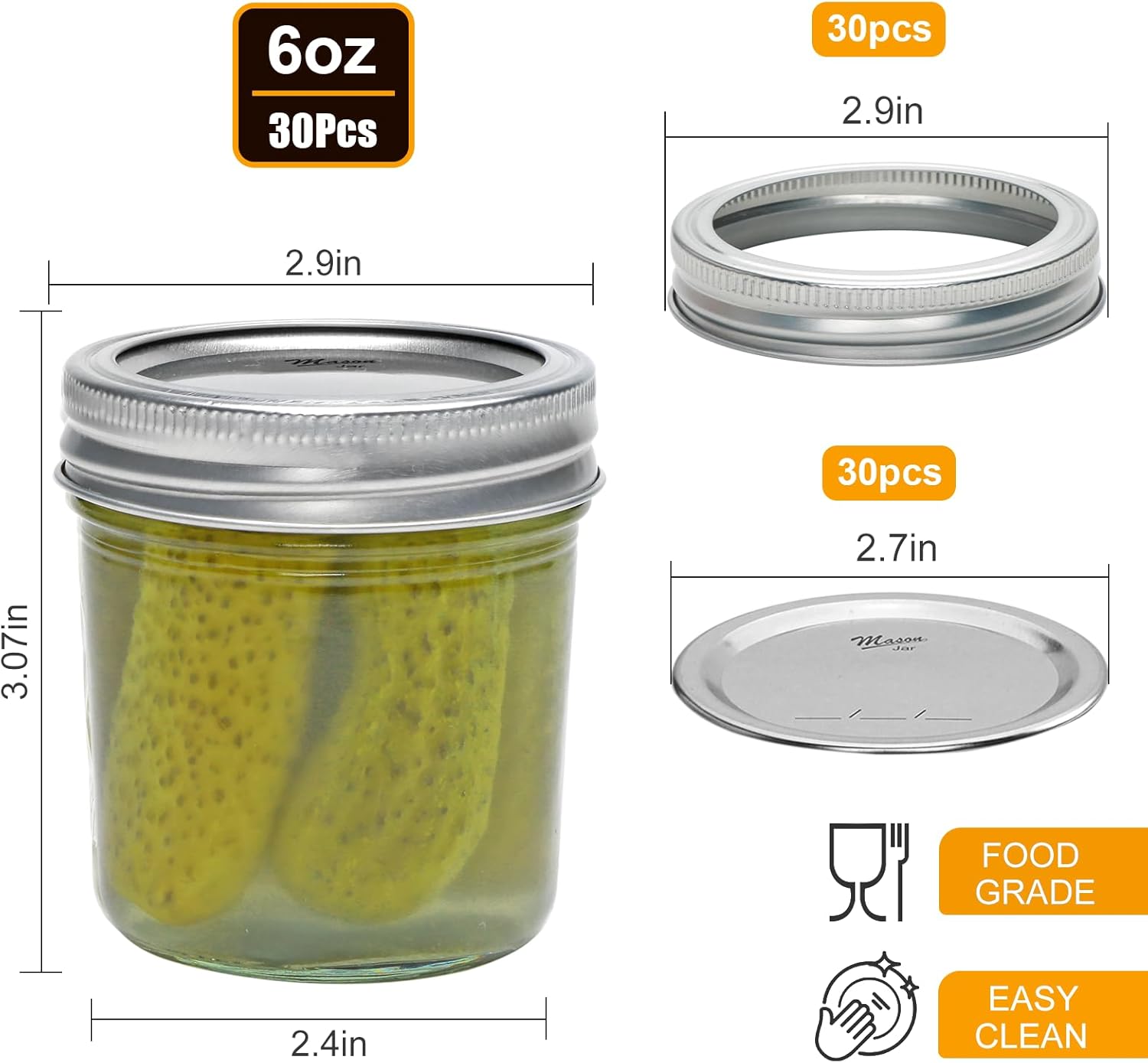 Rustic Country Style Mason Jars Set of 30