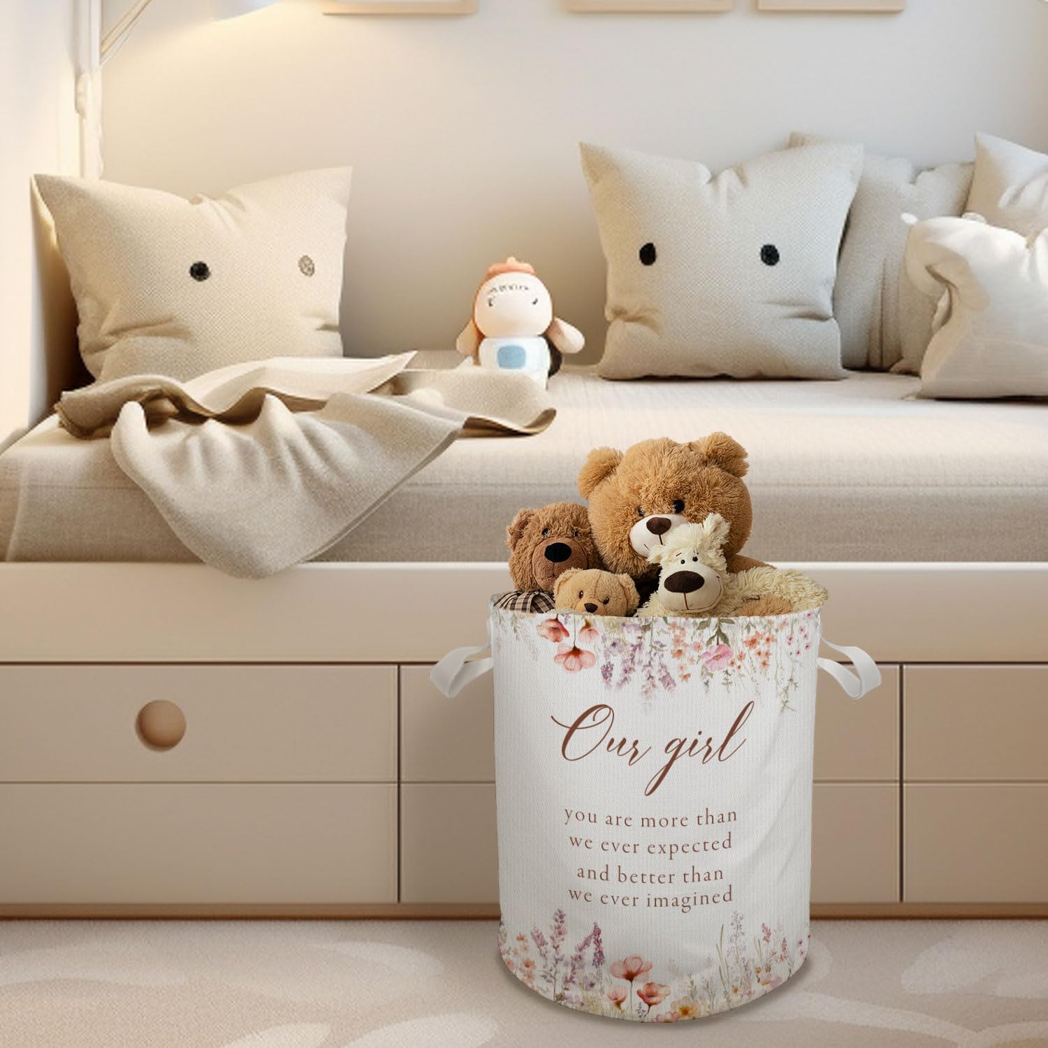 Cozy Boho Floral Baby Girl Laundry Basket